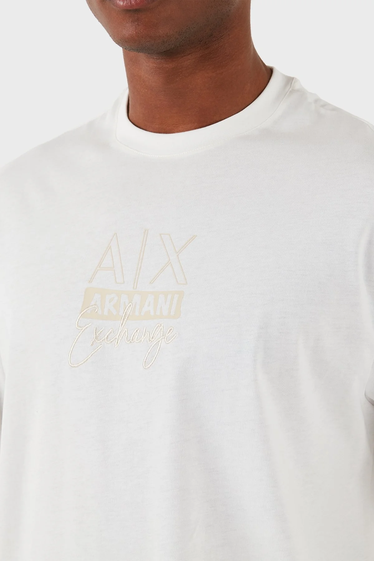 Armani Exchange Pamuklu Relaxed Fit Bisiklet Yaka Erkek T Shirt 3DZTHN ZJ8EZ 1116 BEYAZ - 5