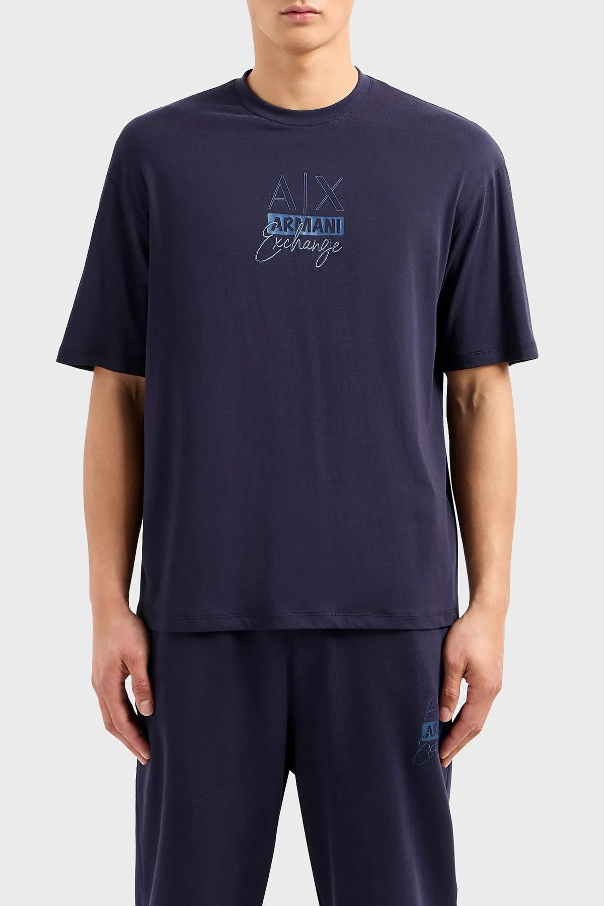 Armani Exchange Pamuklu Relaxed Fit Bisiklet Yaka Erkek T Shirt 3DZTHN ZJ8EZ 15CX LACİVERT - 1