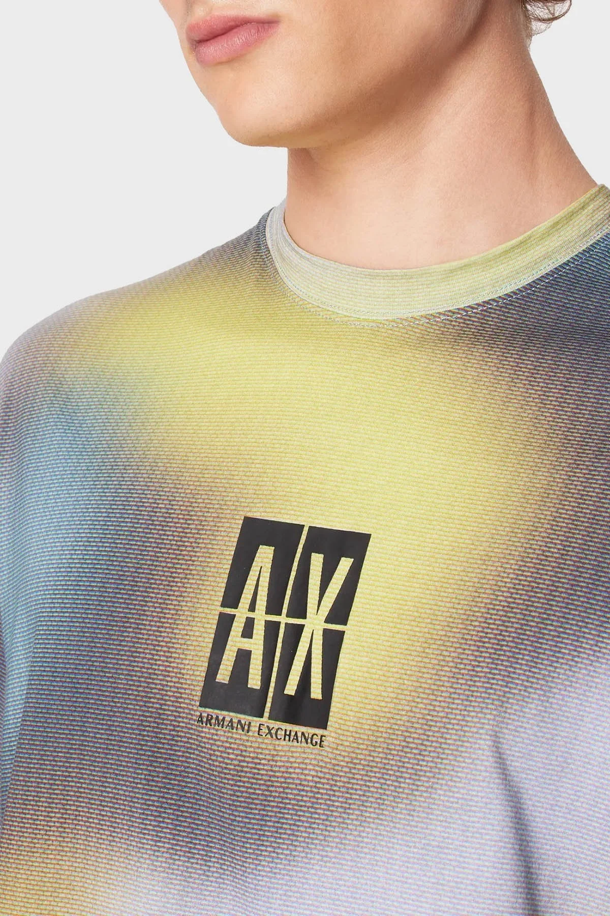 Armani Exchange Pamuklu Relaxed Fit Erkek T Shirt 3DZMJN ZJH4Z 7600 Sarı-Mavi-Gri - 3