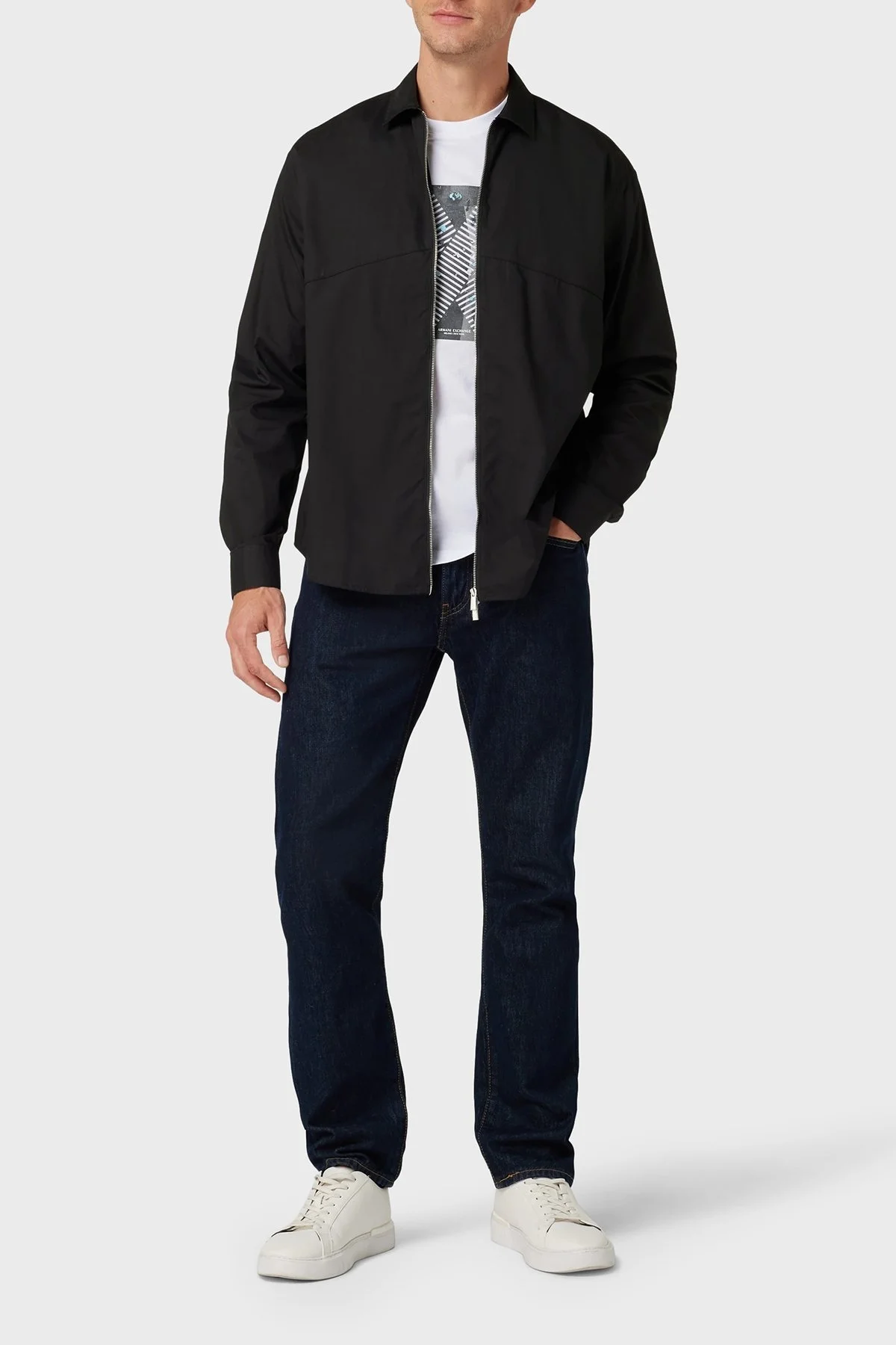 Armani Exchange Pamuklu Relaxed Fit Fermuarlı Poplin Erkek Gömlek 6RZCL6 ZN2VZ 1200 SİYAH - 3