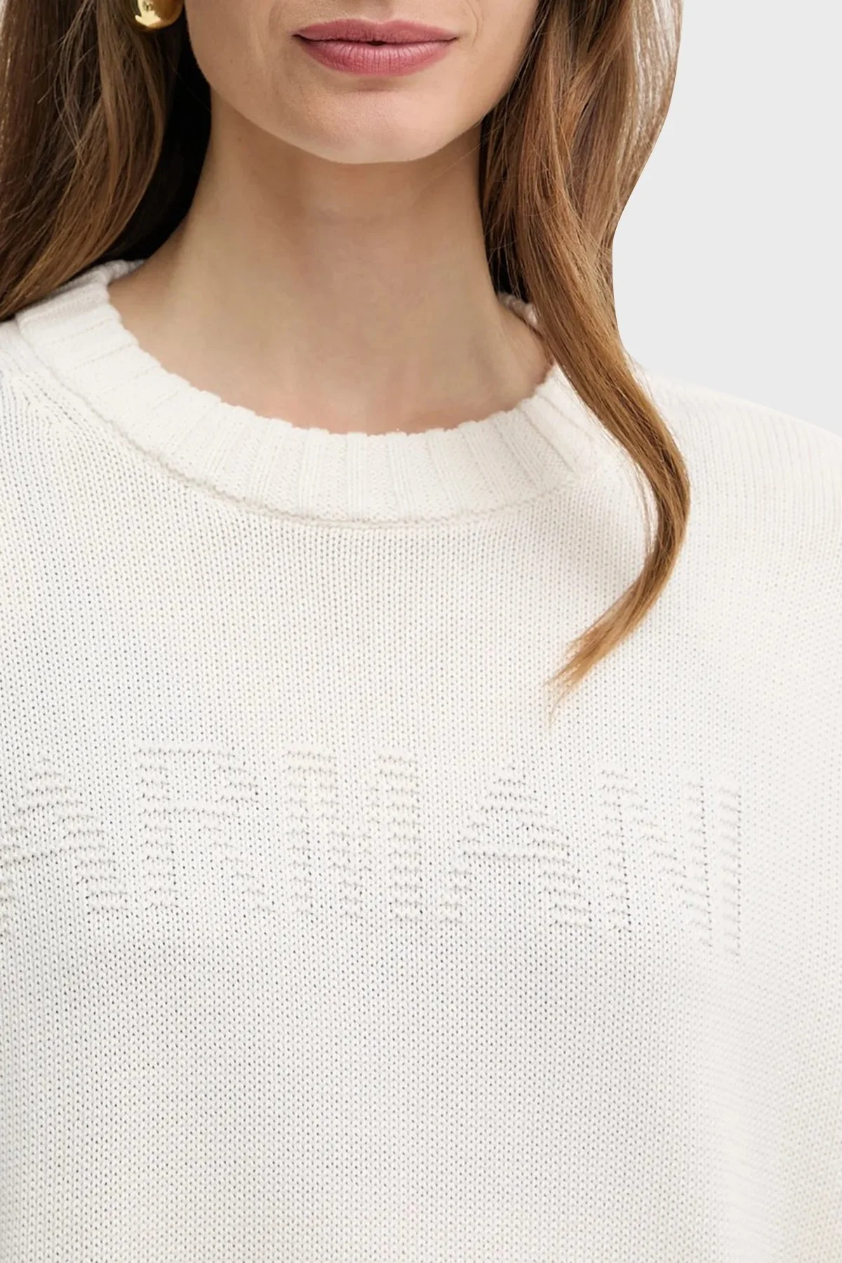 Armani Exchange Pamuklu Relaxed Fit İşlenmiş Logolu Örme Bayan Kazak XW000760 AF16552 U1003 EKRU - 4