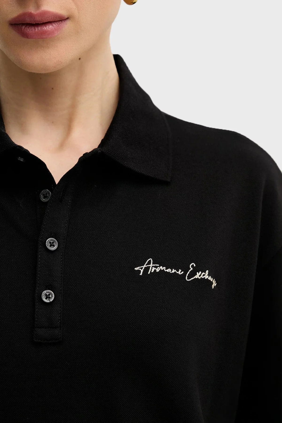 Armani Exchange Pamuklu Relaxed Fit Kısa Kollu Bayan Polo XW000887 AF10819 MC021 SİYAH - 5