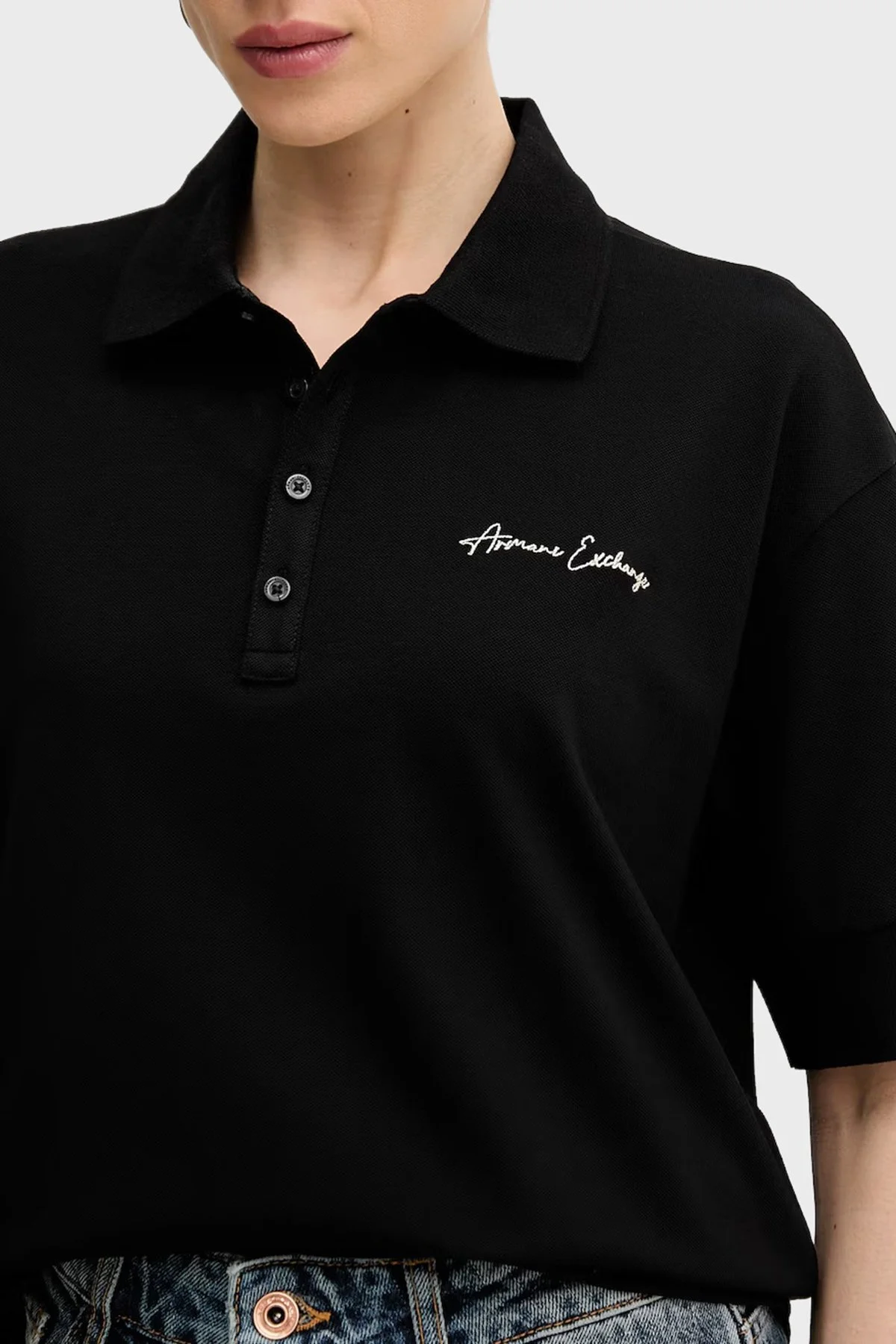 Armani Exchange Pamuklu Relaxed Fit Kısa Kollu Bayan Polo XW000887 AF10819 MC021 SİYAH - 4