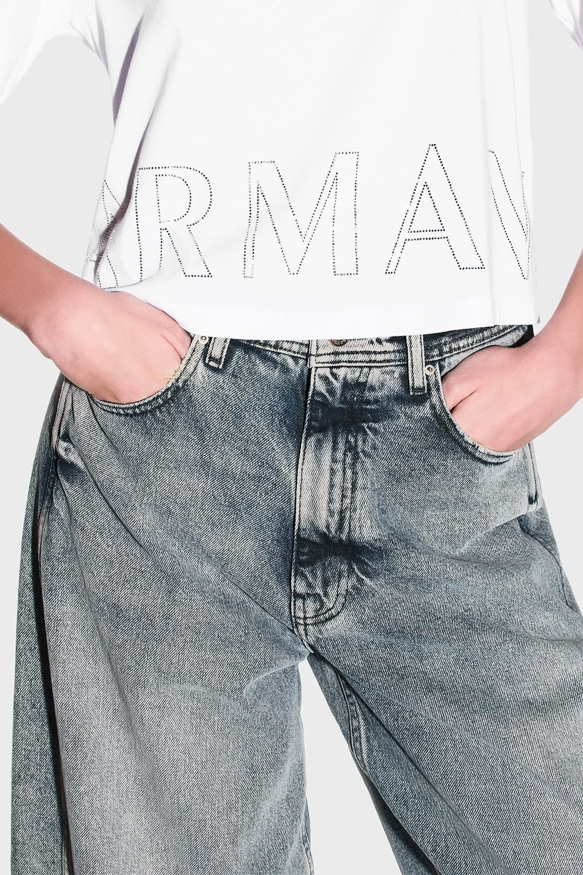 Armani Exchange Pamuklu Relaxed Fit Logolu Bisiklet Yaka Bayan T Shirt XW001709 AF17172 U0002 BEYAZ - 2