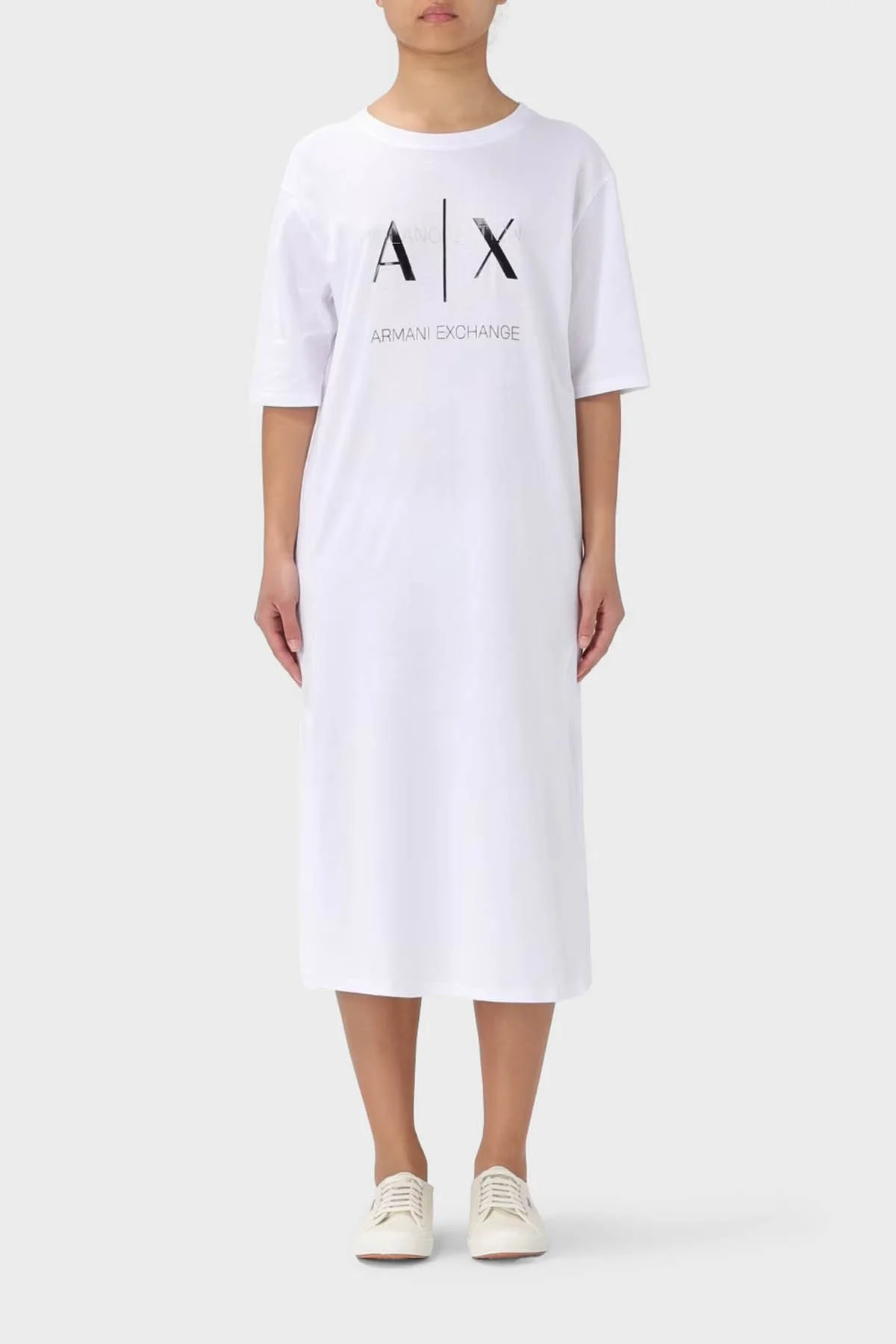 Armani Exchange Pamuklu Relaxed Fit Midi Kadın Elbise 3DYA79 YJ3RZ 1000 Beyaz - 1