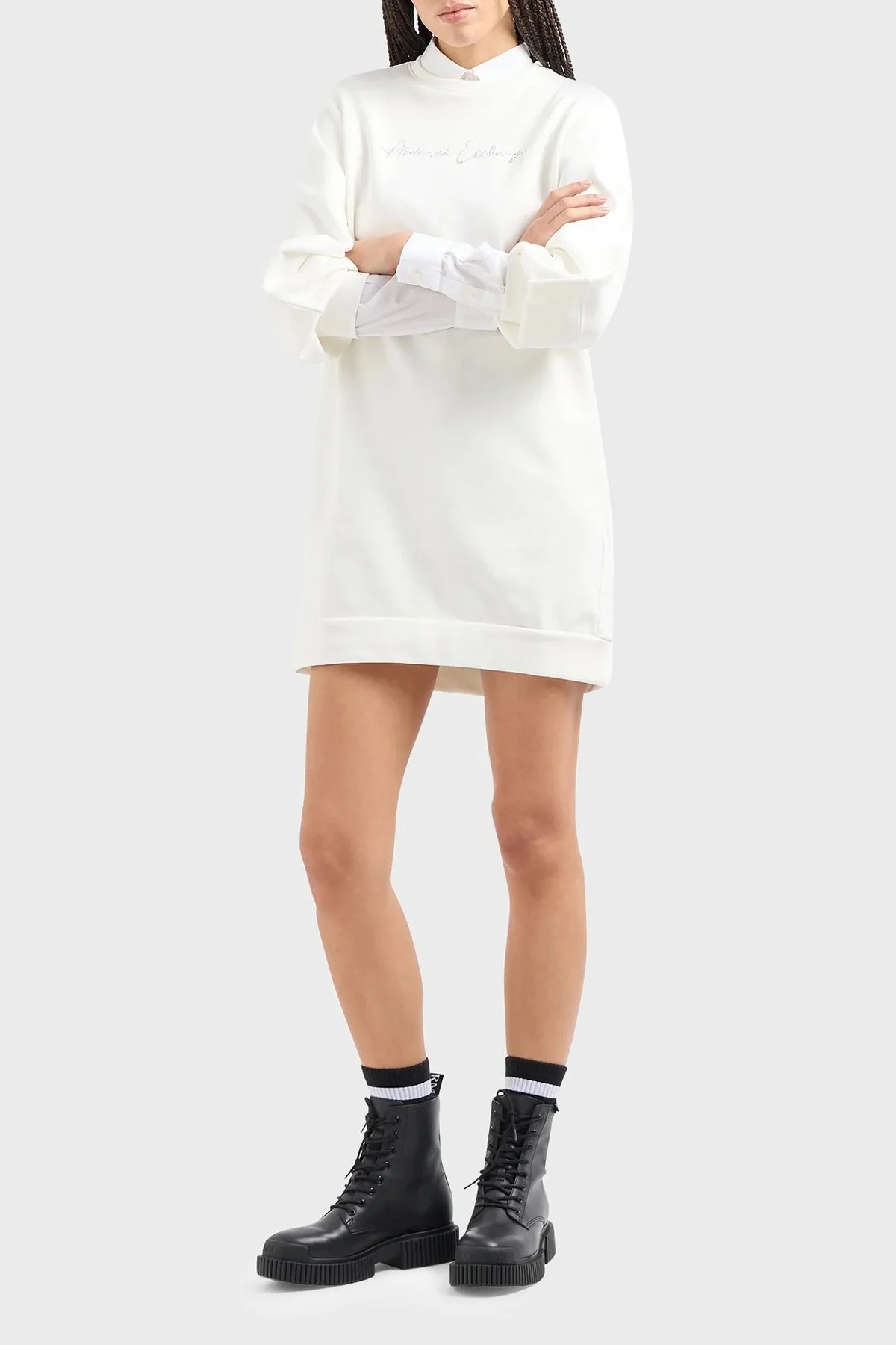 Armani Exchange Pamuklu Relaxed Fit Mini Bayan Elbise 3DYA72 YJFFZ 1125 BEYAZ - 7