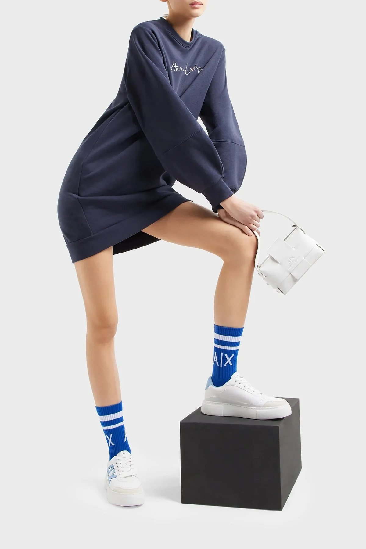 Armani Exchange Pamuklu Relaxed Fit Mini Bayan Elbise 3DYA72 YJFFZ 1593 LACİVERT - 2