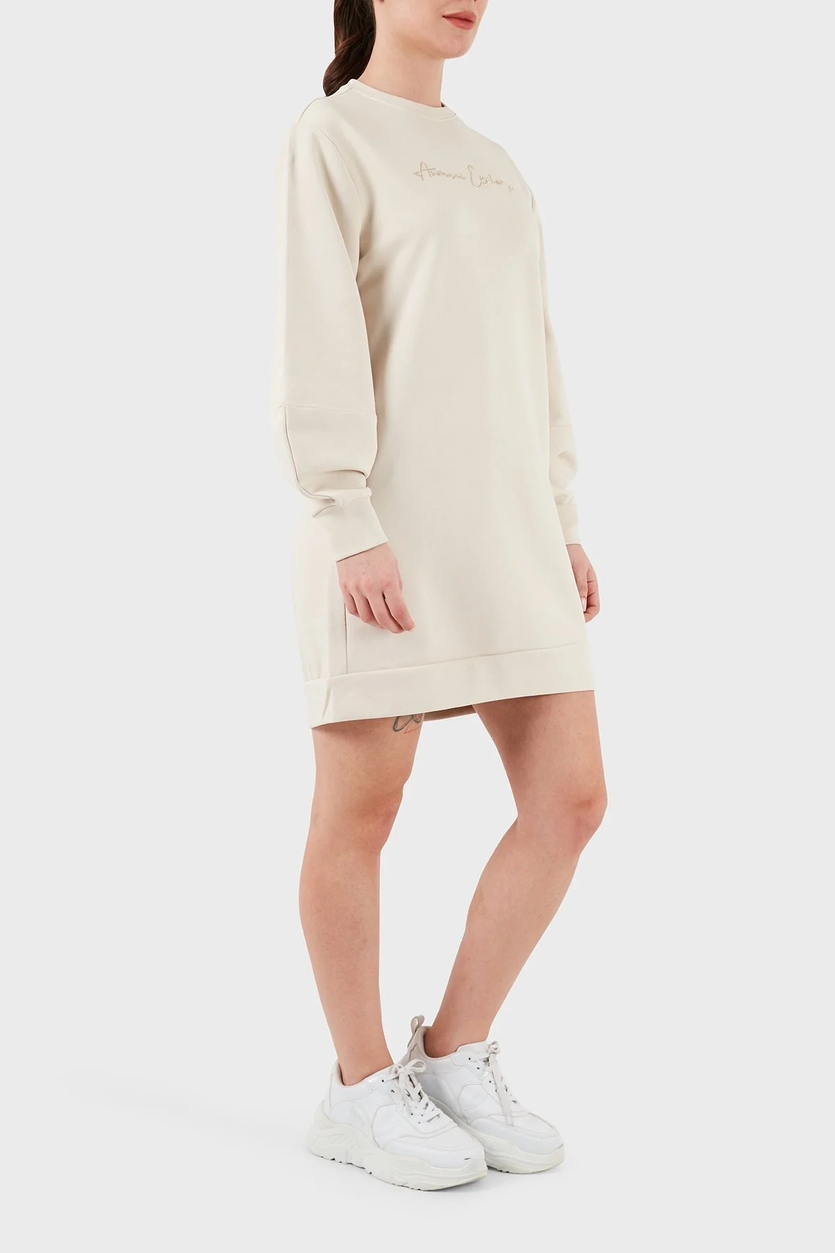 Armani Exchange Pamuklu Relaxed Fit Mini Bayan Elbise 3DYA72 YJFFZ 1787 BEJ - 8