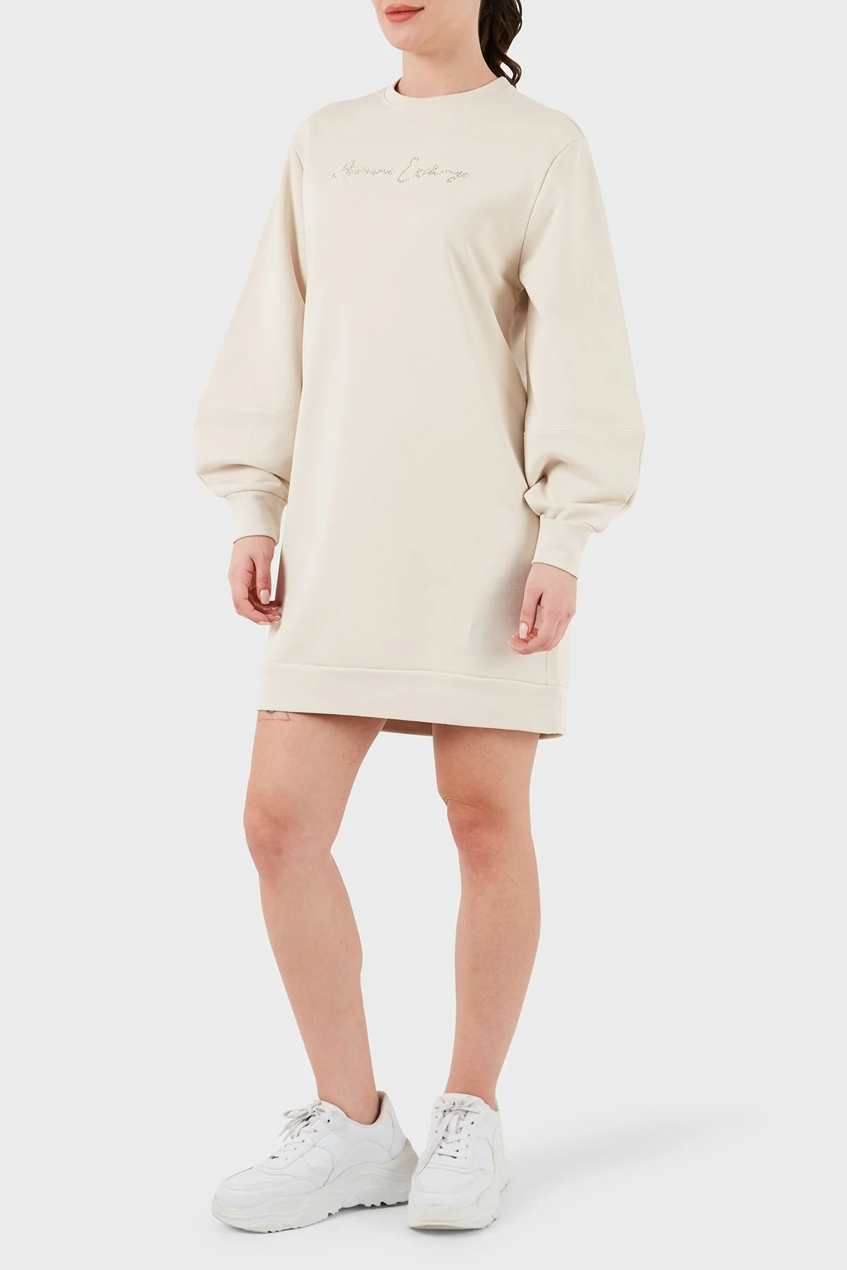 Armani Exchange Pamuklu Relaxed Fit Mini Bayan Elbise 3DYA72 YJFFZ 1787 BEJ - 9