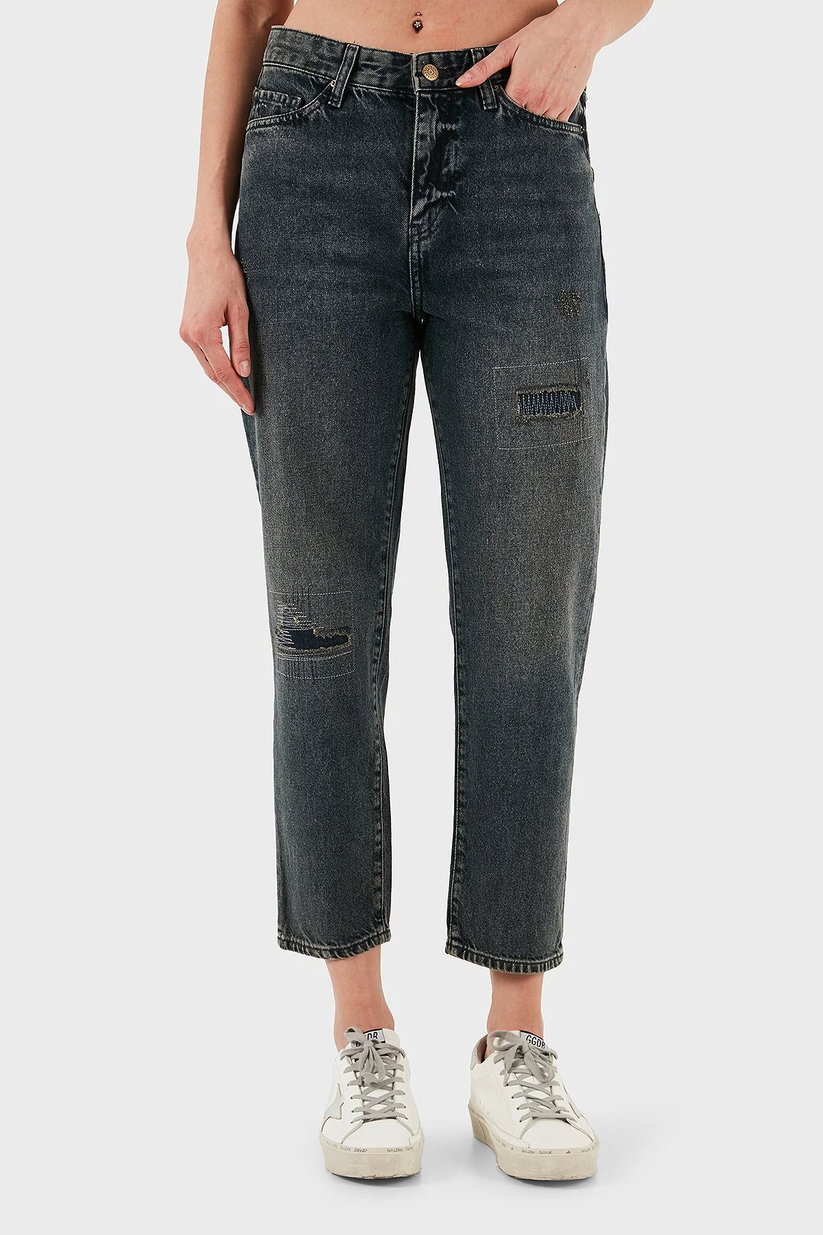 Armani Exchange Pamuklu Relaxed Fit Normal Bel Düz Paça Jeans Bayan Kot Pantolon XW000073 AF14470 MB001 BEJ - 1