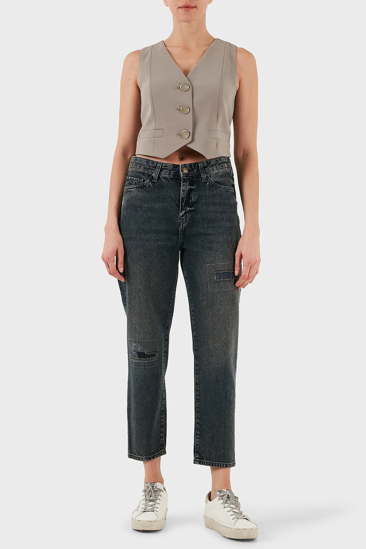 Armani Exchange Pamuklu Relaxed Fit Normal Bel Düz Paça Jeans Bayan Kot Pantolon XW000073 AF14470 MB001 BEJ - 2