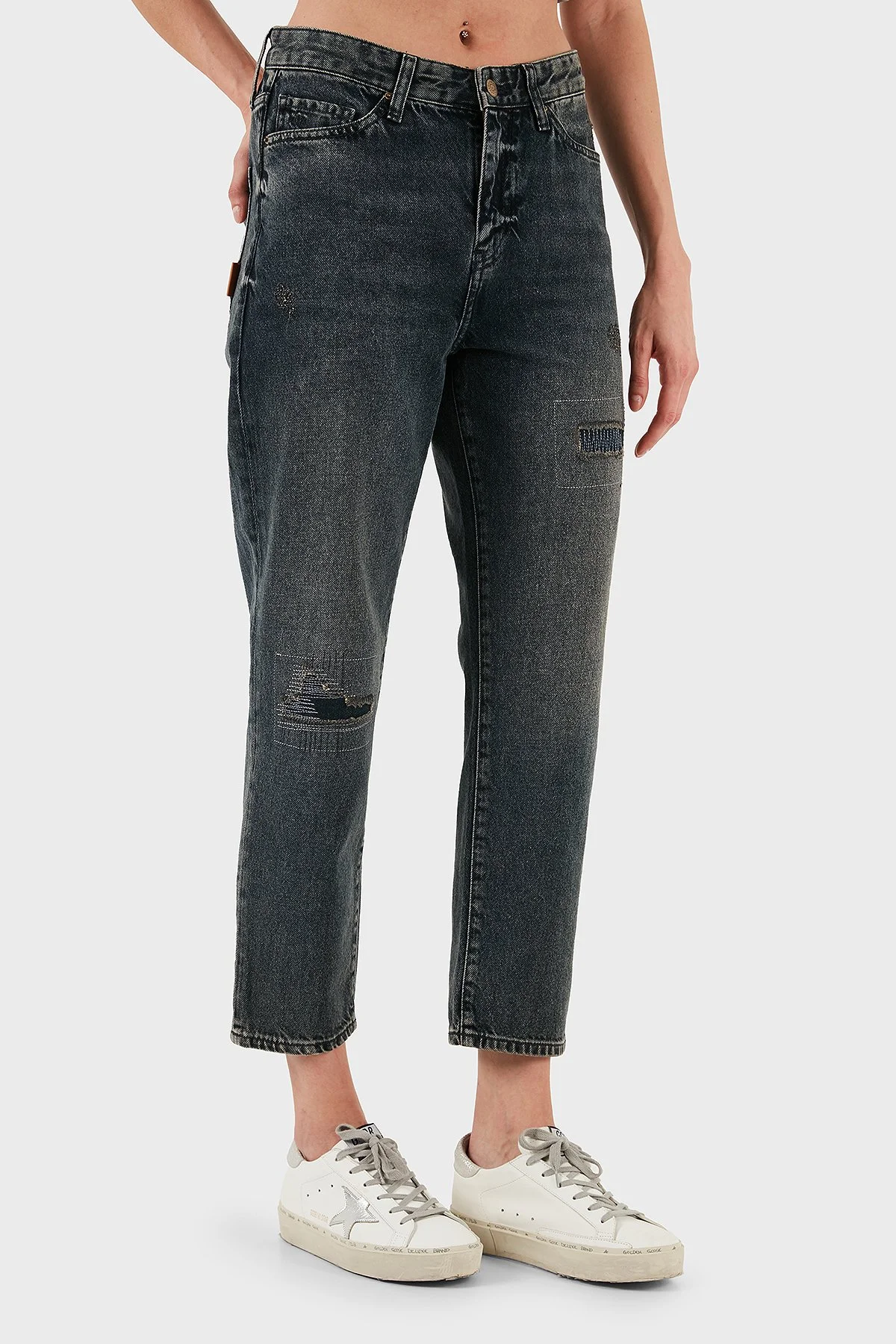 Armani Exchange Pamuklu Relaxed Fit Normal Bel Düz Paça Jeans Bayan Kot Pantolon XW000073 AF14470 MB001 BEJ - 4