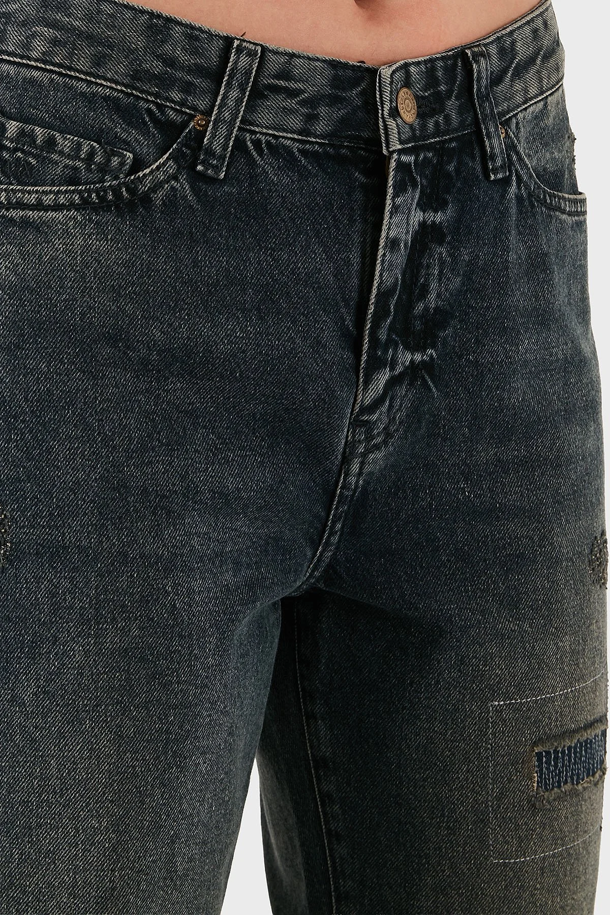 Armani Exchange Pamuklu Relaxed Fit Normal Bel Düz Paça Jeans Bayan Kot Pantolon XW000073 AF14470 MB001 BEJ - 6