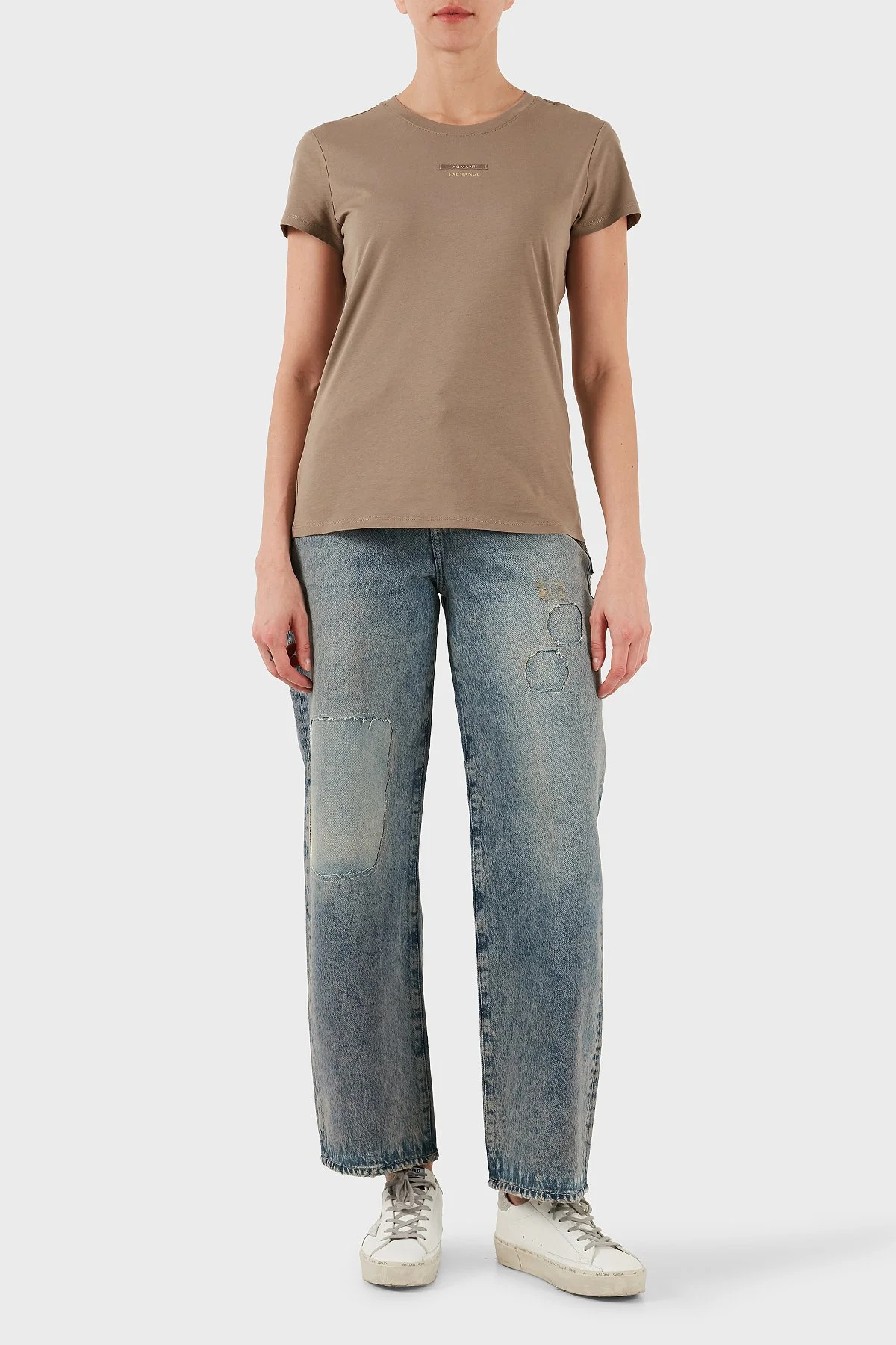 Armani Exchange Pamuklu Relaxed Fit Normal Bel Düz Paça Jeans Bayan Kot Pantolon XW000100 AF14483 MB001 BEJ - 2