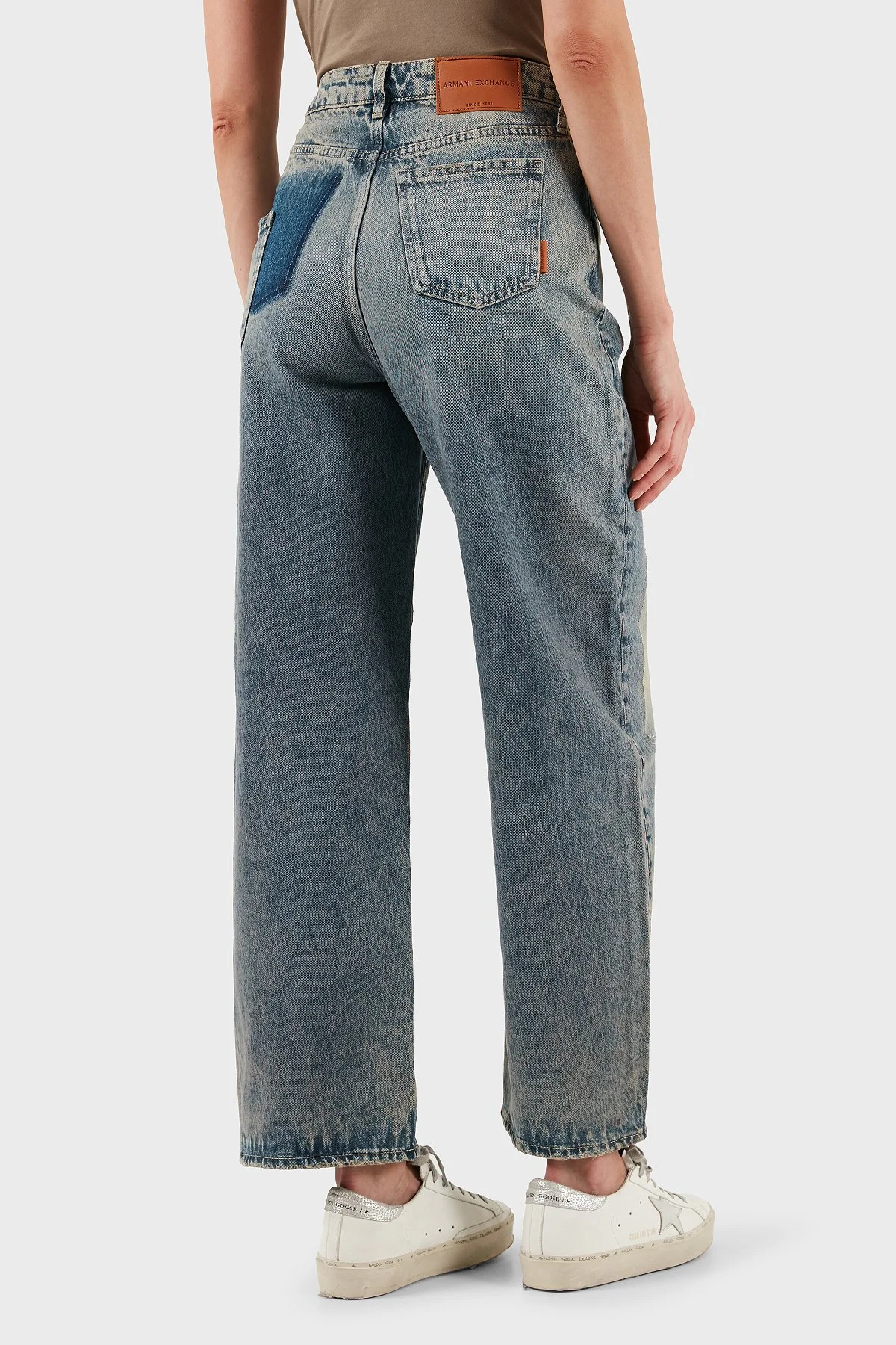 Armani Exchange Pamuklu Relaxed Fit Normal Bel Düz Paça Jeans Bayan Kot Pantolon XW000100 AF14483 MB001 BEJ - 3