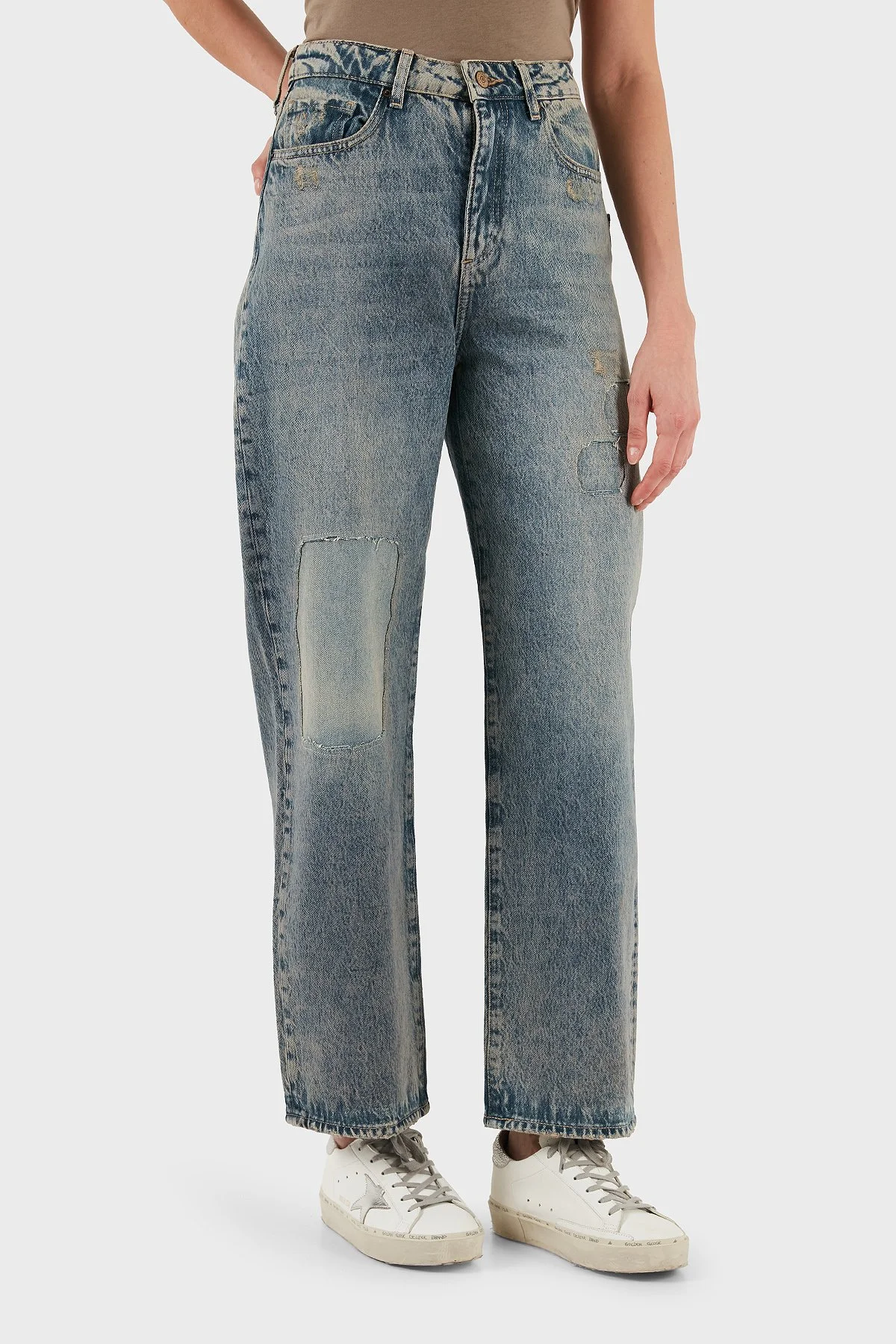 Armani Exchange Pamuklu Relaxed Fit Normal Bel Düz Paça Jeans Bayan Kot Pantolon XW000100 AF14483 MB001 BEJ - 4