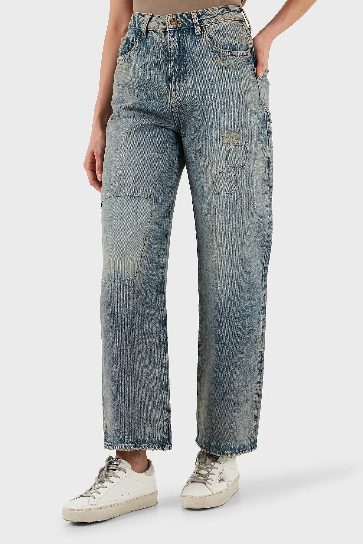 Armani Exchange Pamuklu Relaxed Fit Normal Bel Düz Paça Jeans Bayan Kot Pantolon XW000100 AF14483 MB001 BEJ - 5