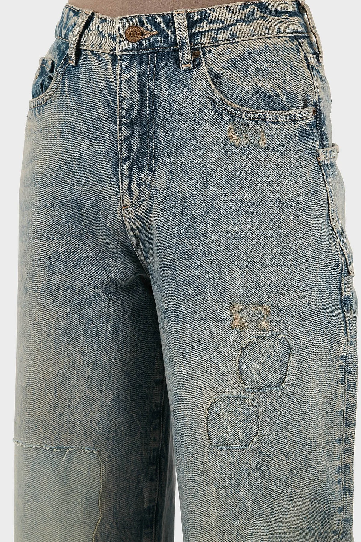 Armani Exchange Pamuklu Relaxed Fit Normal Bel Düz Paça Jeans Bayan Kot Pantolon XW000100 AF14483 MB001 BEJ - 6