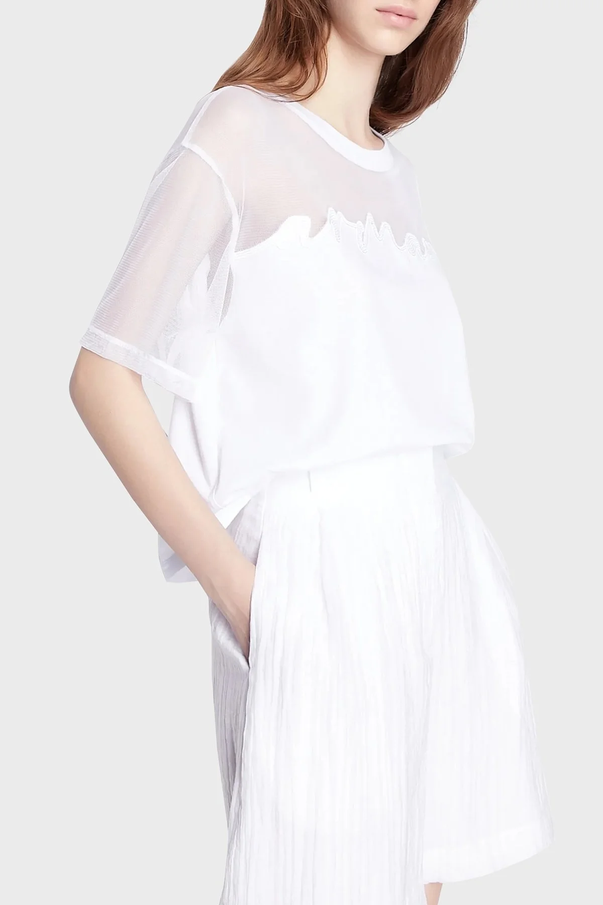 Armani Exchange Pamuklu Relaxed Fit Transparan Bisiklet Yaka Bayan T Shirt 3RYTBY YJG3Z 1000 BEYAZ - 1