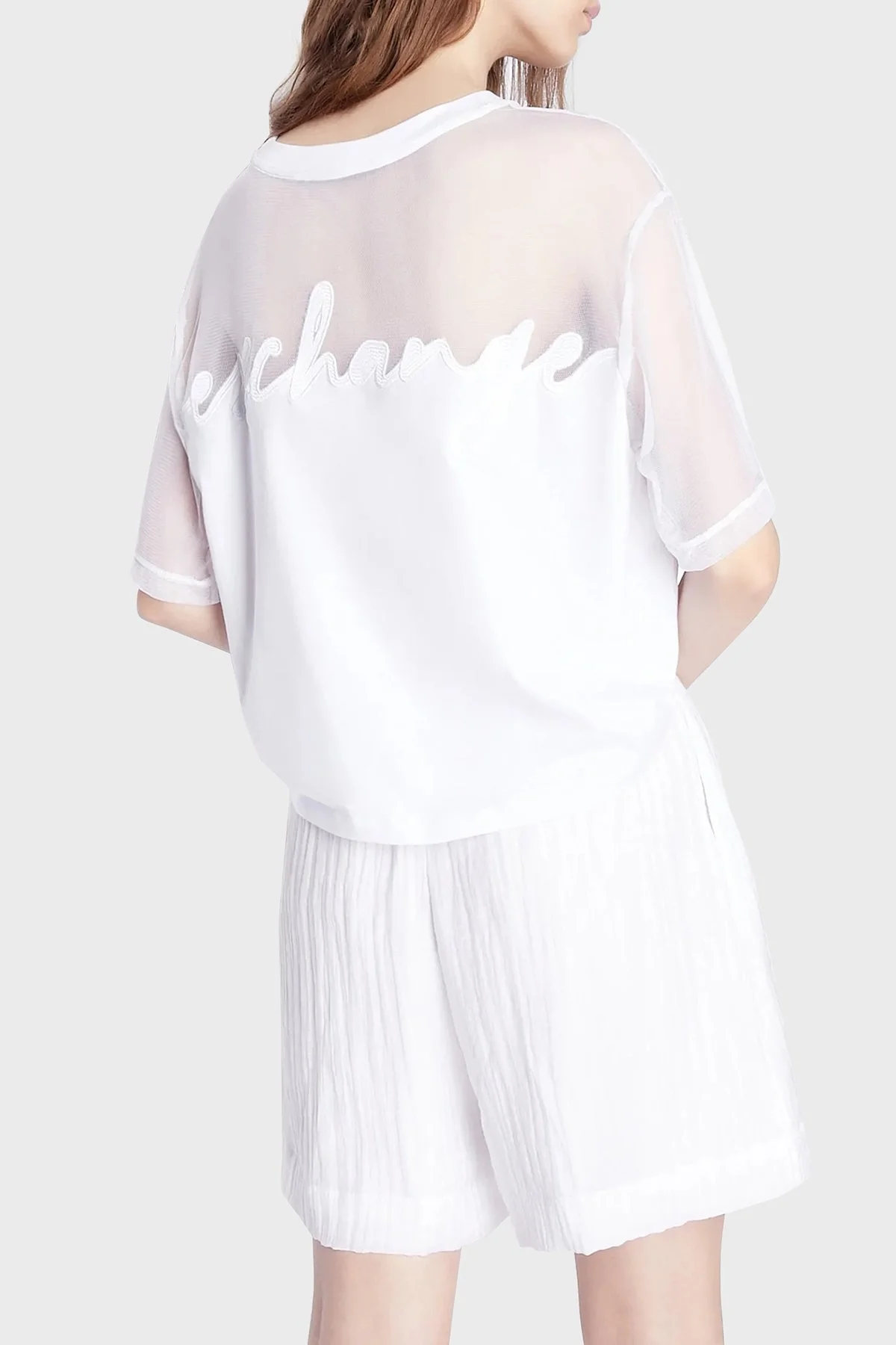 Armani Exchange Pamuklu Relaxed Fit Transparan Bisiklet Yaka Bayan T Shirt 3RYTBY YJG3Z 1000 BEYAZ - 2