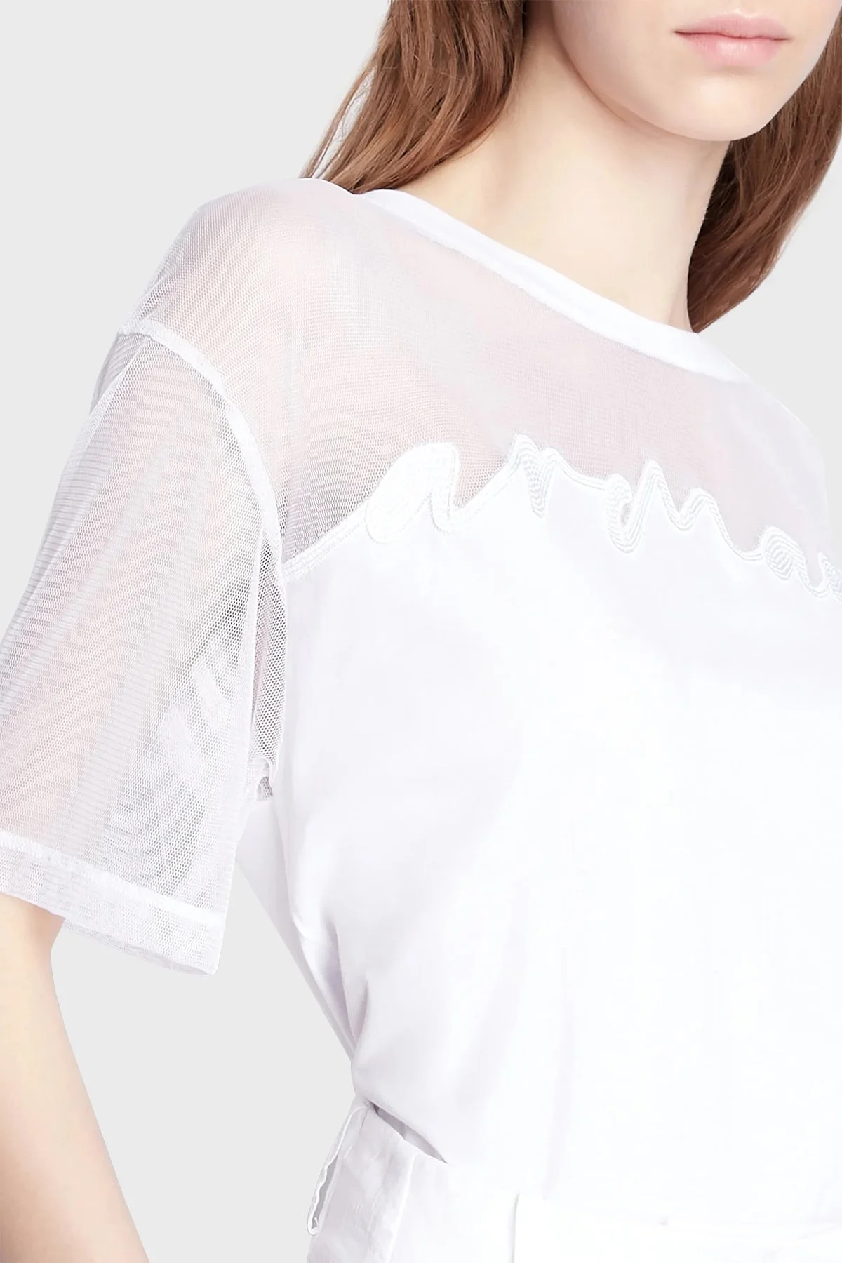 Armani Exchange Pamuklu Relaxed Fit Transparan Bisiklet Yaka Bayan T Shirt 3RYTBY YJG3Z 1000 BEYAZ - 4