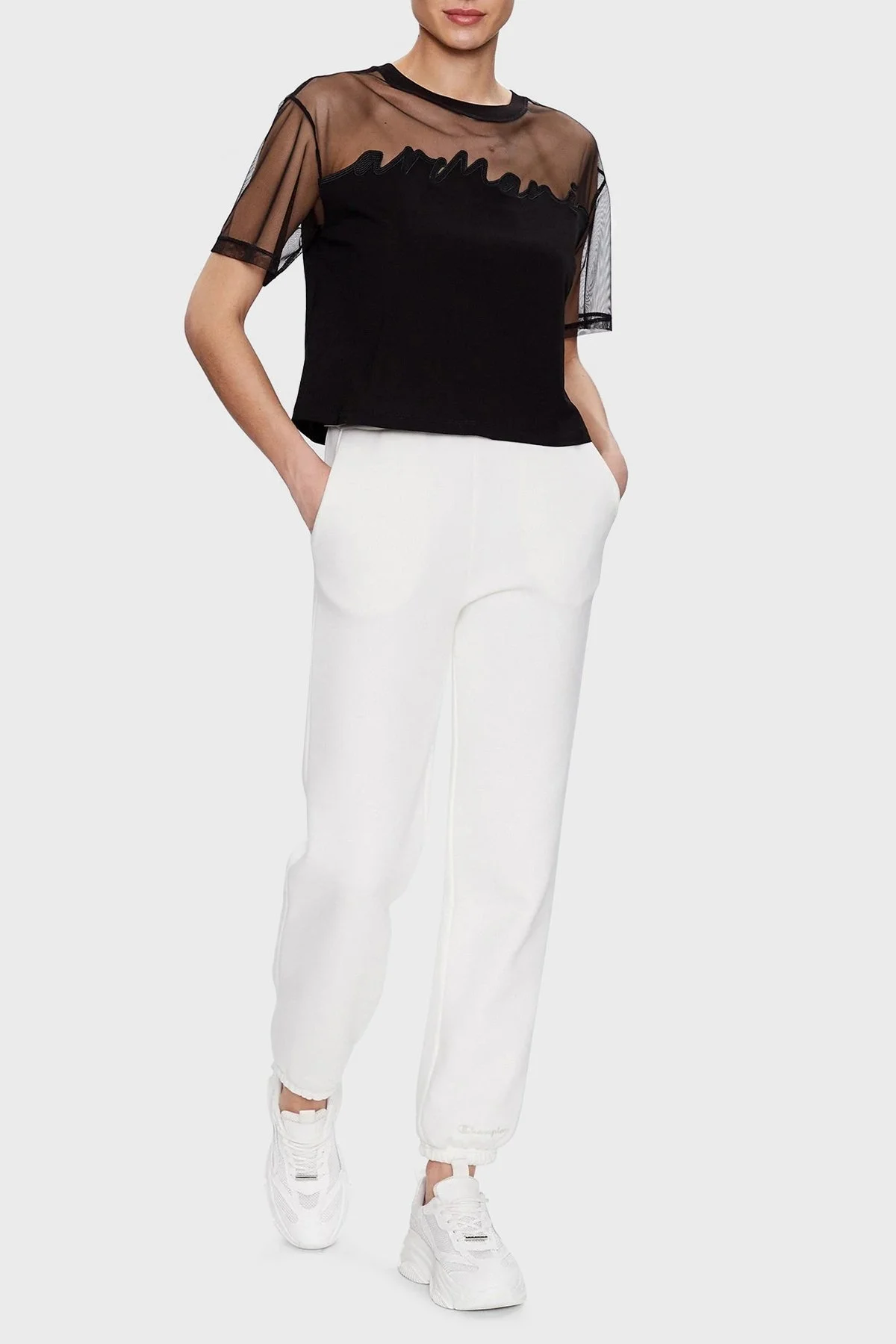 Armani Exchange Pamuklu Relaxed Fit Transparan Bisiklet Yaka Bayan T Shirt 3RYTBY YJG3Z 1200 SİYAH - 2