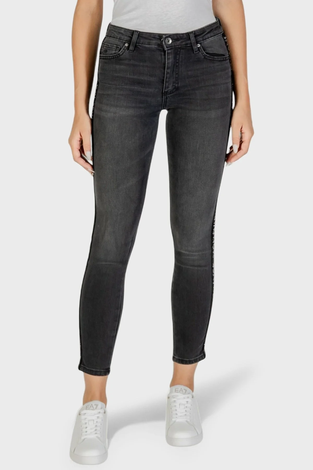 Armani Exchange Pamuklu Skinny Fit Dar Paça Logo Şeritli Jeans Bayan Kot Pantolon XW000129 AF16082 MC002 SİYAH - 1