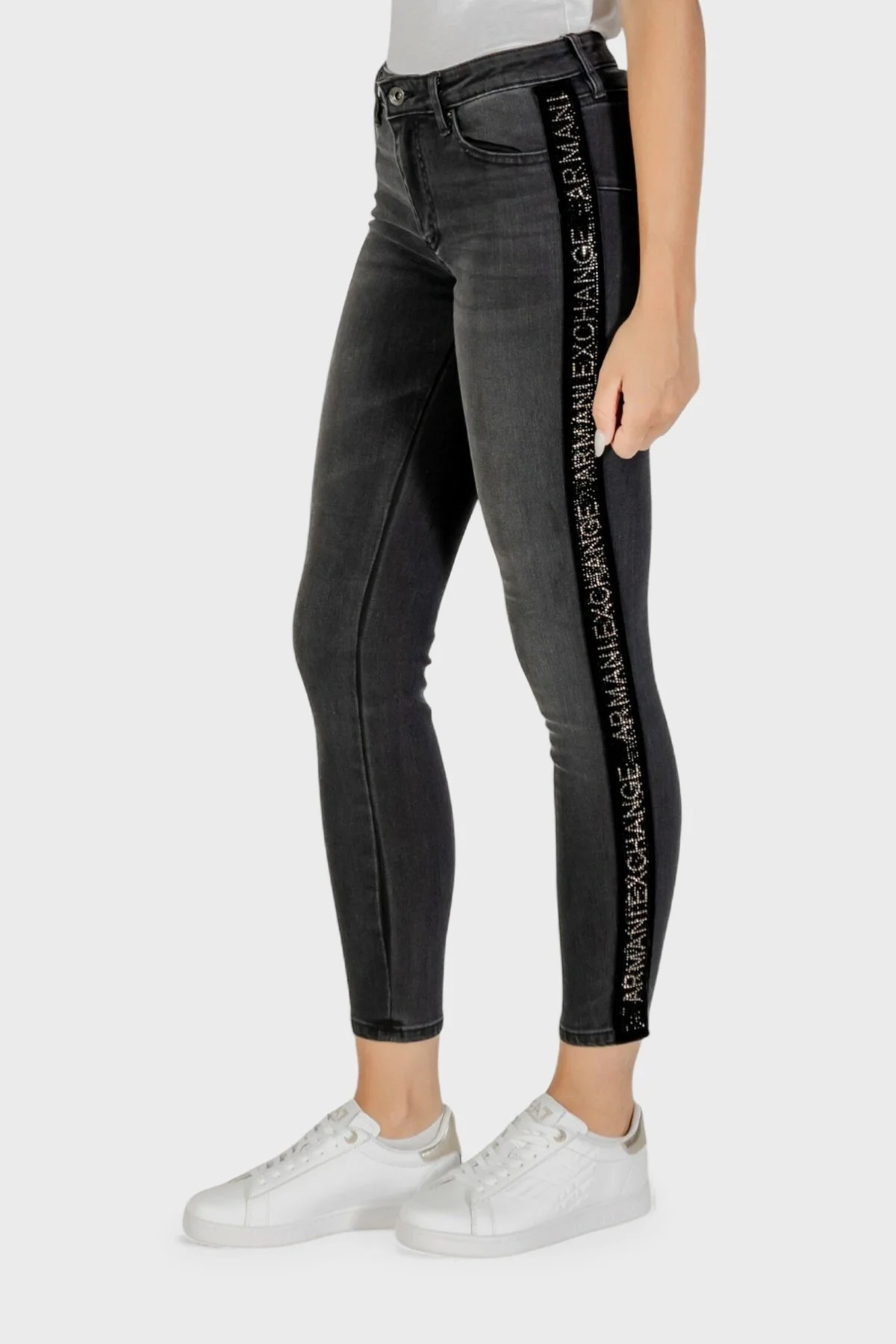 Armani Exchange Pamuklu Skinny Fit Dar Paça Logo Şeritli Jeans Bayan Kot Pantolon XW000129 AF16082 MC002 SİYAH - 4