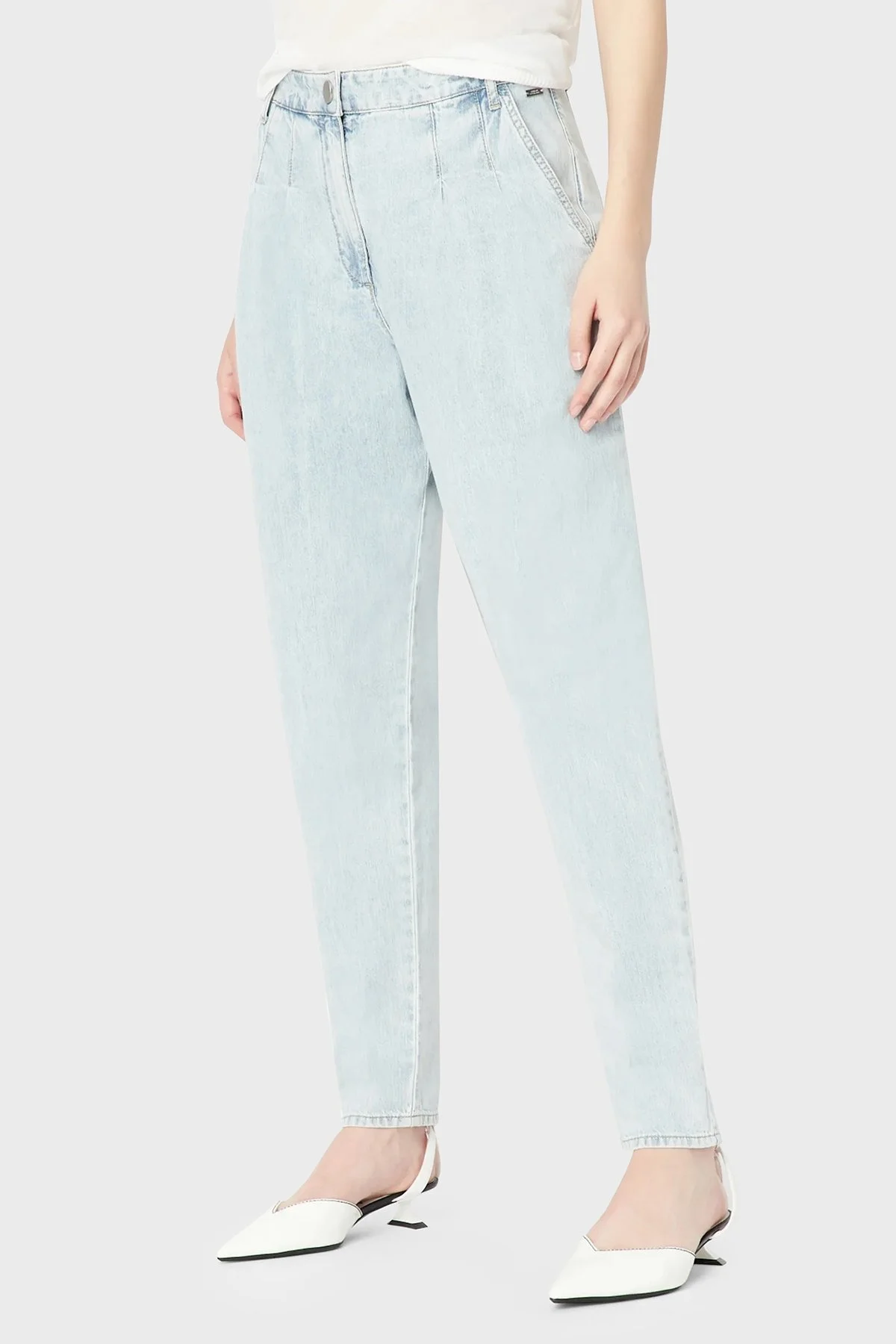 Armani Exchange Pamuklu Yüksek Bel Slouchy Fit Düz Paça Jeans Bayan Kot Pantolon 3RYP62 Y1NZZ 05GX AÇIK MAVİ - 8