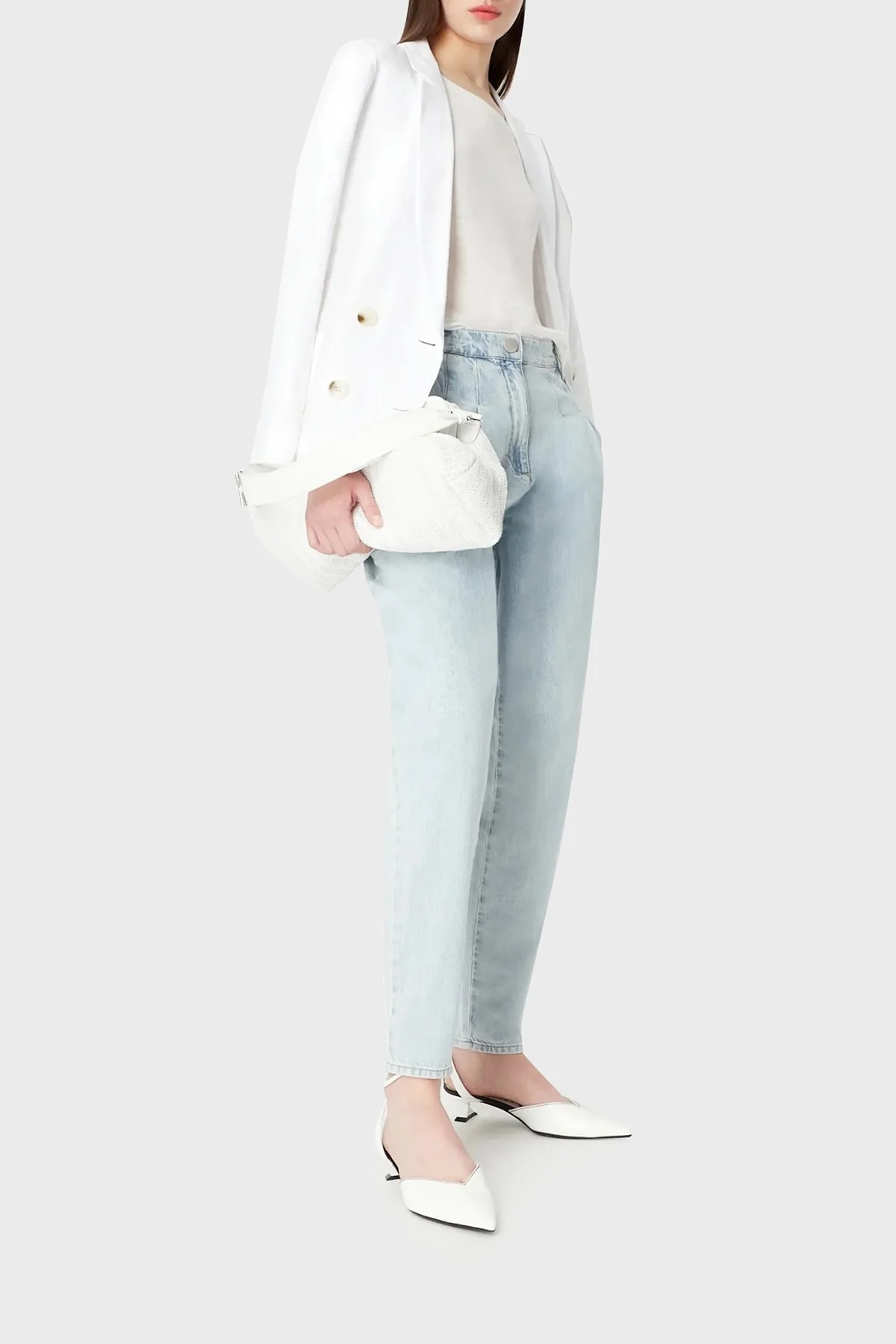 Armani Exchange Pamuklu Yüksek Bel Slouchy Fit Düz Paça Jeans Bayan Kot Pantolon 3RYP62 Y1NZZ 05GX AÇIK MAVİ - 11