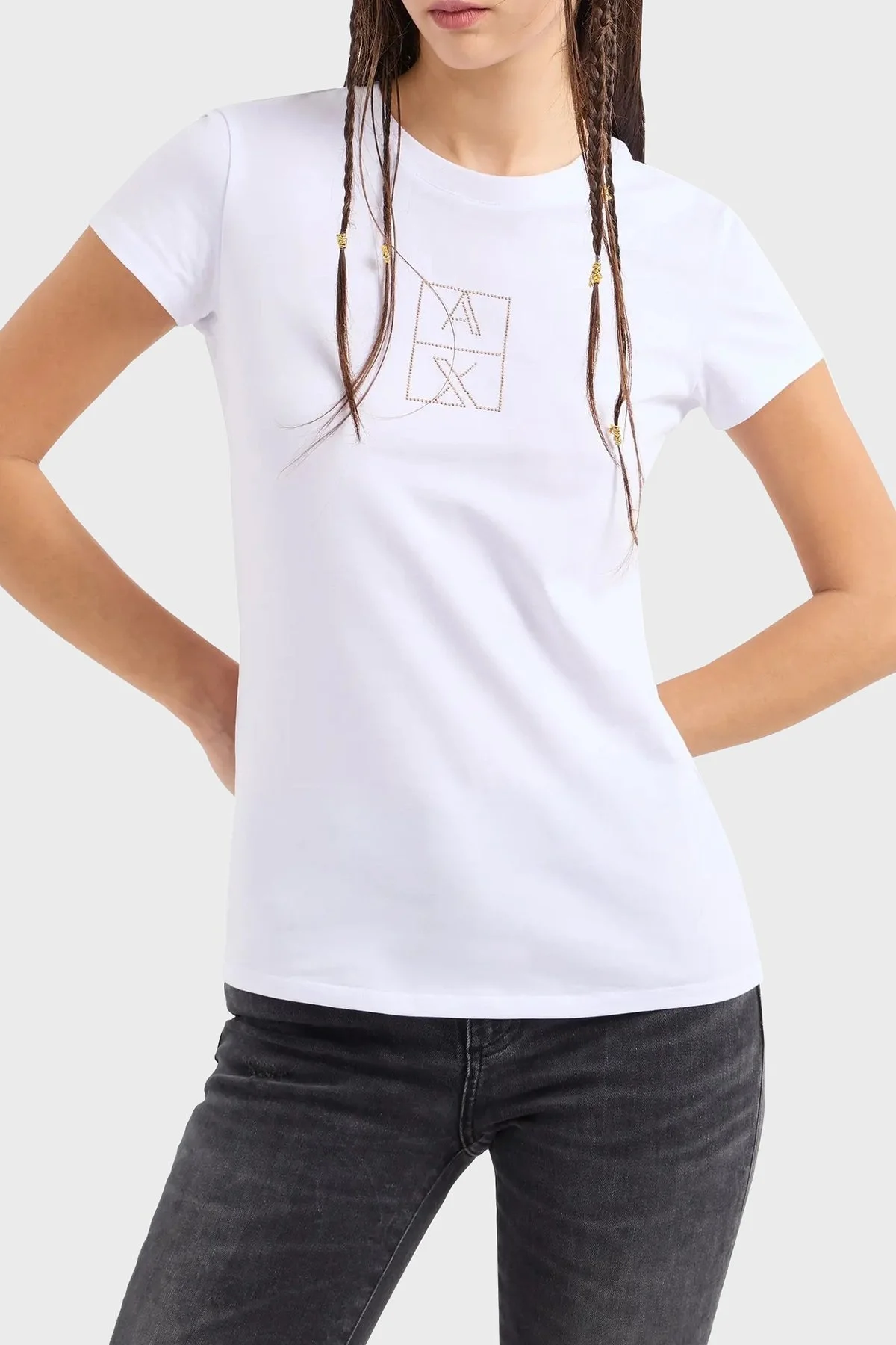 Armani Exchange Pamuklu Slim Fit Bayan T Shirt 6DYT35 YJCTZ 1000 BEYAZ - 1