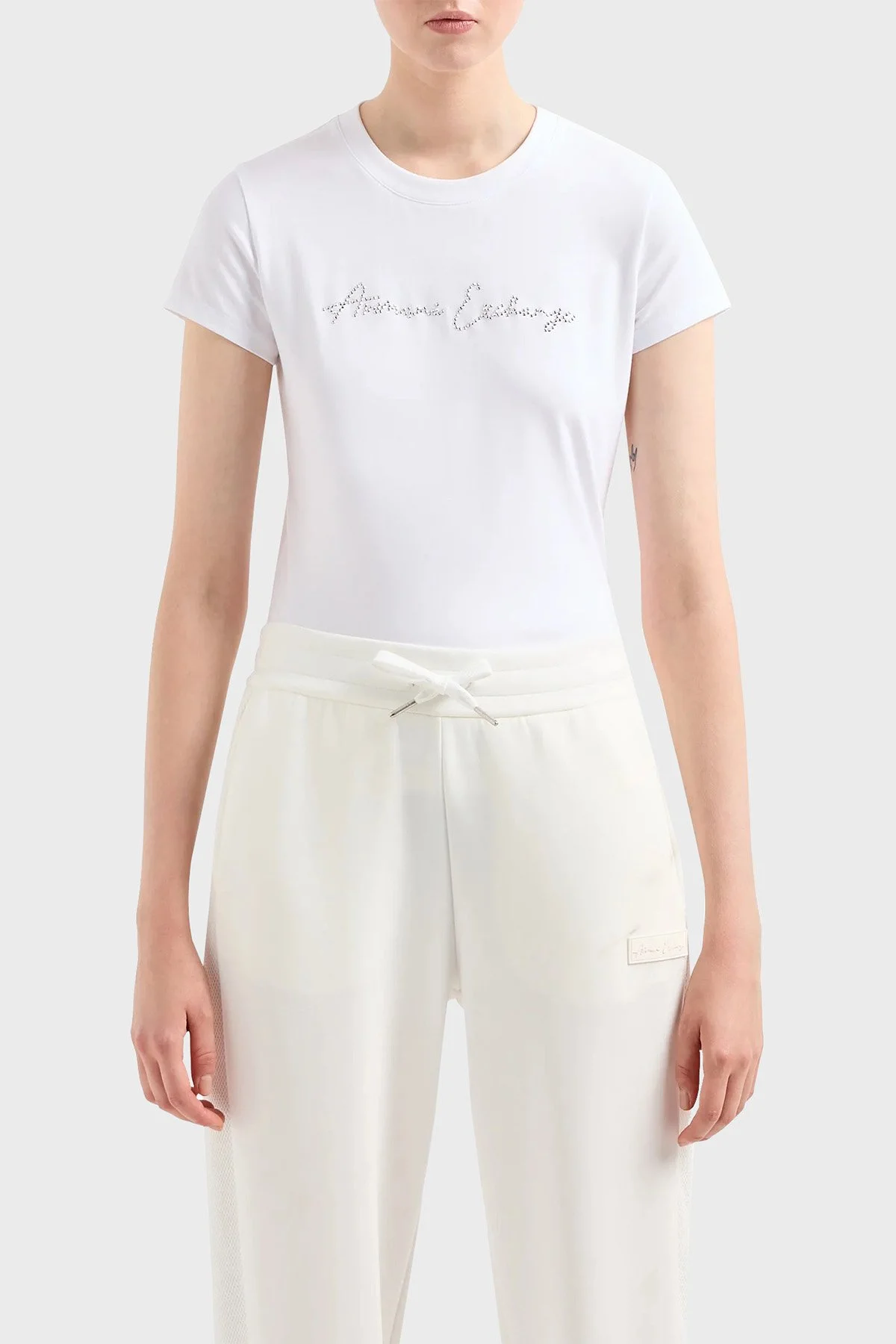 Armani Exchange Pamuklu Slim Fit Bisiklet Yaka Kadın T Shirt 3DYT27 YJDTZ 1000 BEYAZ - 1