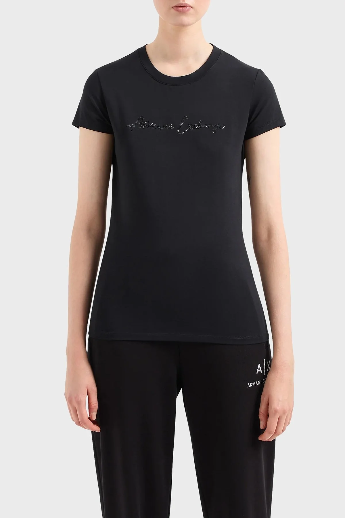 Armani Exchange Pamuklu Slim Fit Bisiklet Yaka Bayan T Shirt 3DYT27 YJDTZ 1200 SİYAH - 1