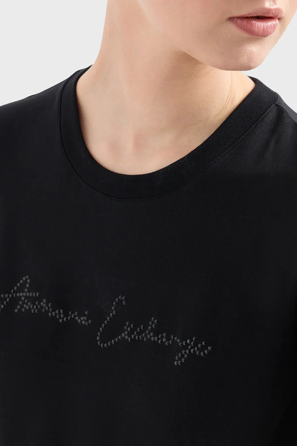 Armani Exchange Pamuklu Slim Fit Bisiklet Yaka Kadın T Shirt 3DYT27 YJDTZ 1200 SİYAH - 4