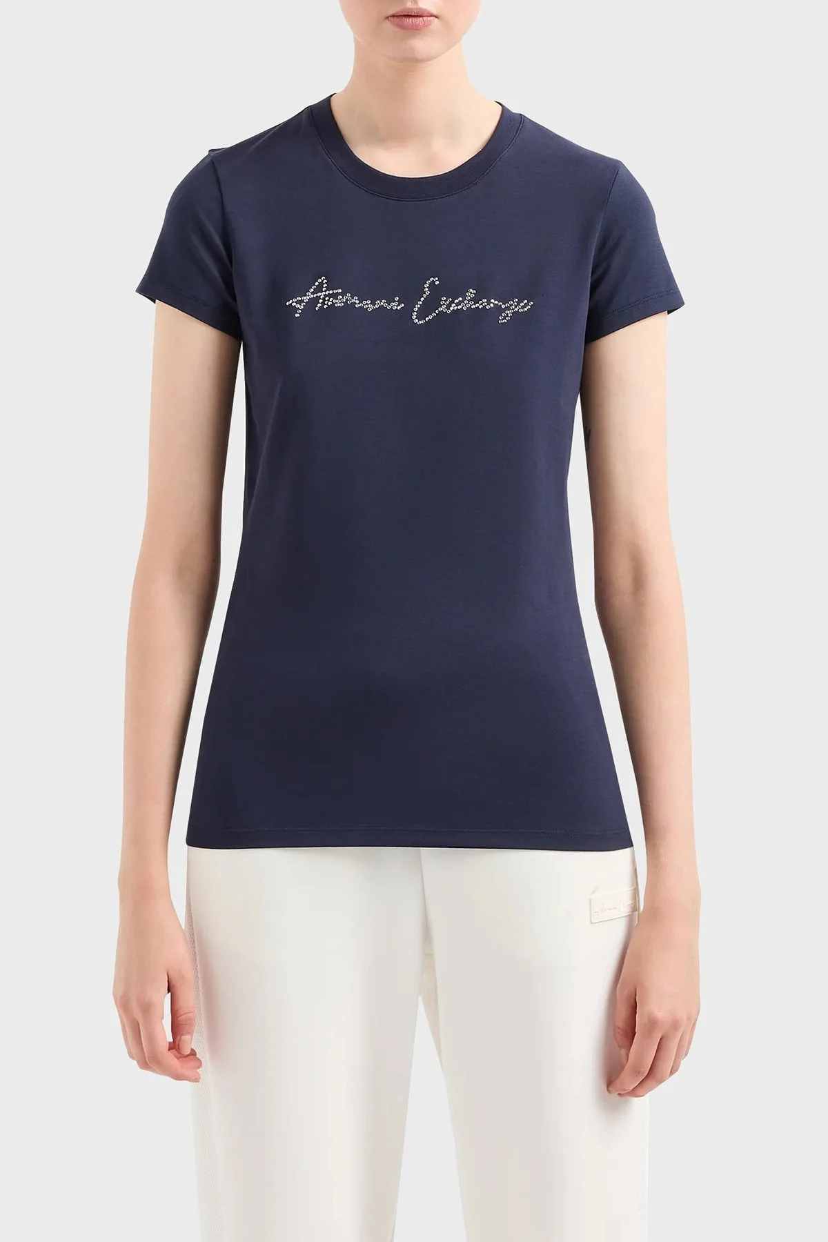 Armani Exchange Pamuklu Slim Fit Bisiklet Yaka Bayan T Shirt 3DYT27 YJDTZ 1593 LACİVERT - 1