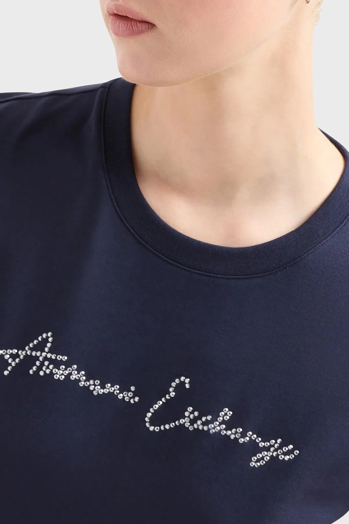 Armani Exchange Pamuklu Slim Fit Bisiklet Yaka Bayan T Shirt 3DYT27 YJDTZ 1593 LACİVERT - 4