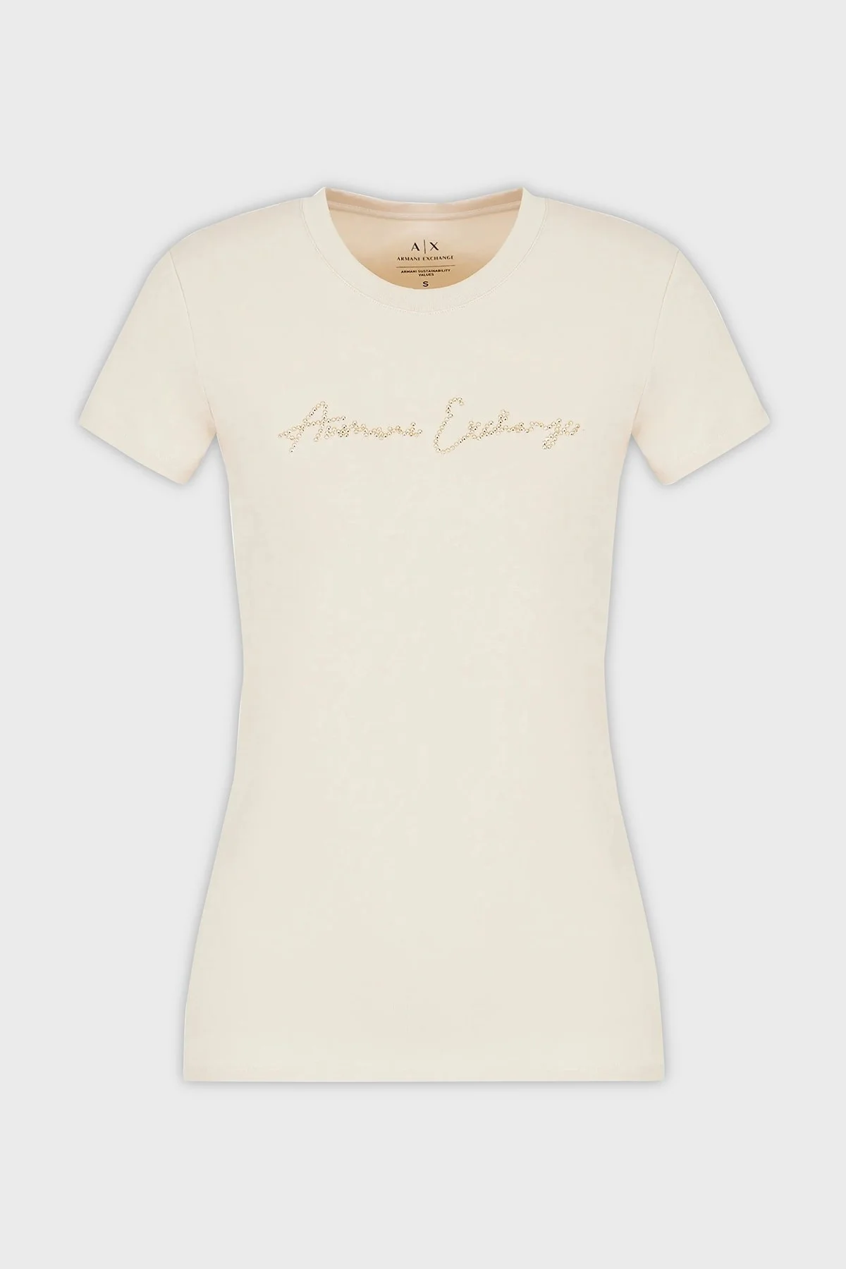 Armani Exchange Pamuklu Slim Fit Bisiklet Yaka Bayan T Shirt 3DYT27 YJDTZ 1787 BEJ - 5