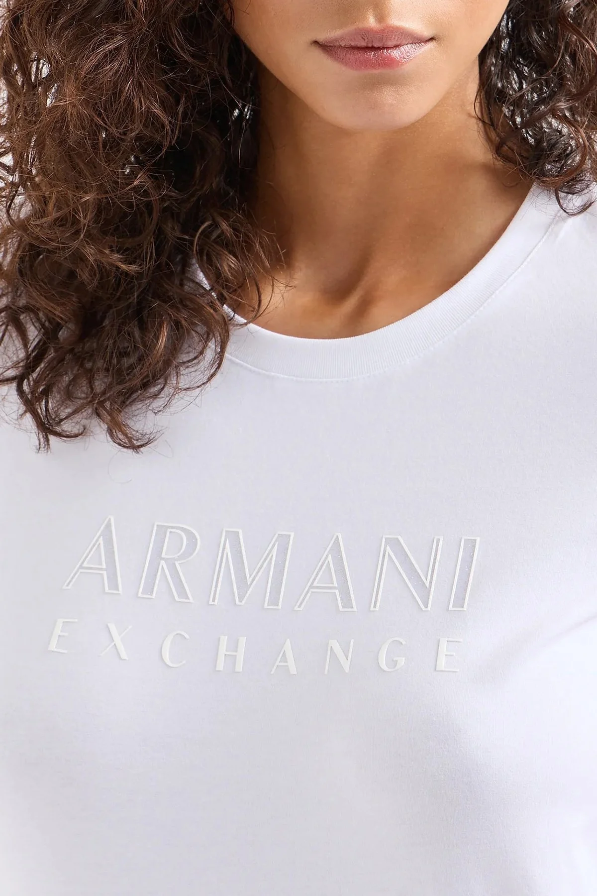 Armani Exchange Pamuklu Slim Fit Bisiklet Yaka Bayan T Shirt 3DYT48 YJETZ 1000 BEYAZ - 4
