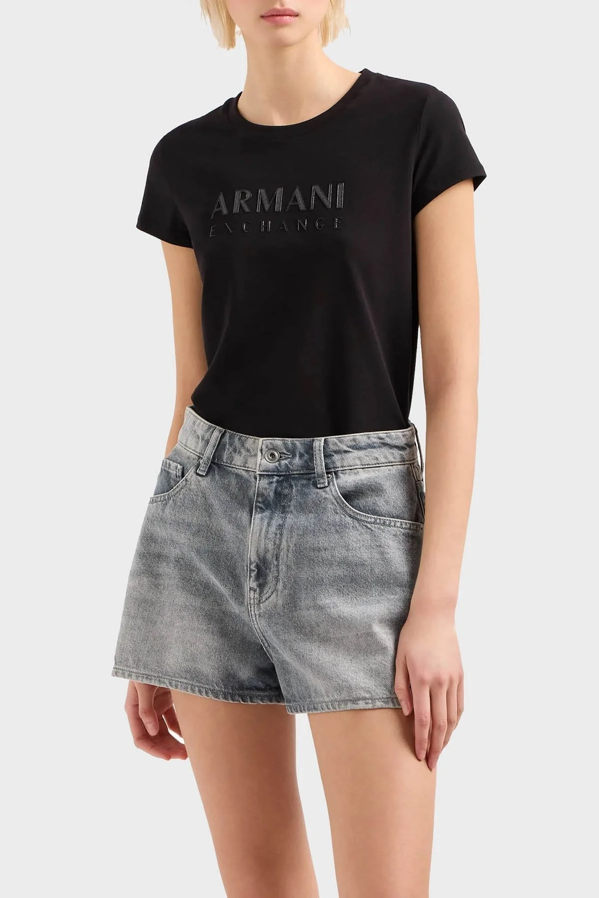 Armani Exchange Pamuklu Slim Fit Bisiklet Yaka Bayan T Shirt 3DYT48 YJETZ 1200 SİYAH - 1