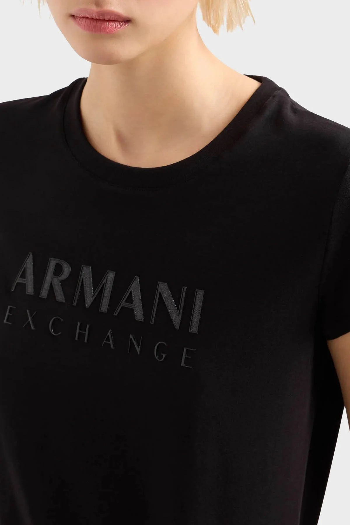 Armani Exchange Pamuklu Slim Fit Bisiklet Yaka Bayan T Shirt 3DYT48 YJETZ 1200 SİYAH - 3