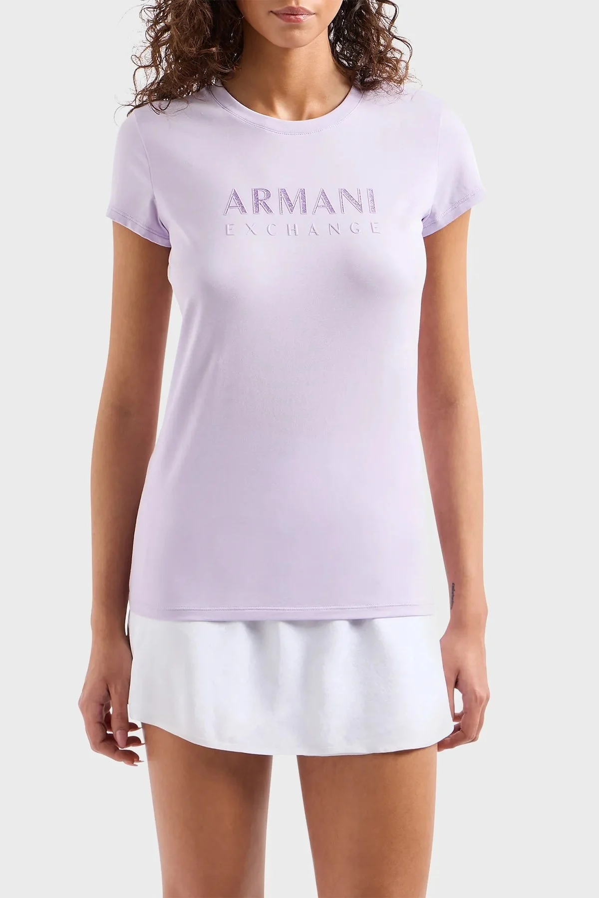Armani Exchange Pamuklu Slim Fit Bisiklet Yaka Bayan T Shirt 3DYT48 YJETZ 1354 LİLA - 1