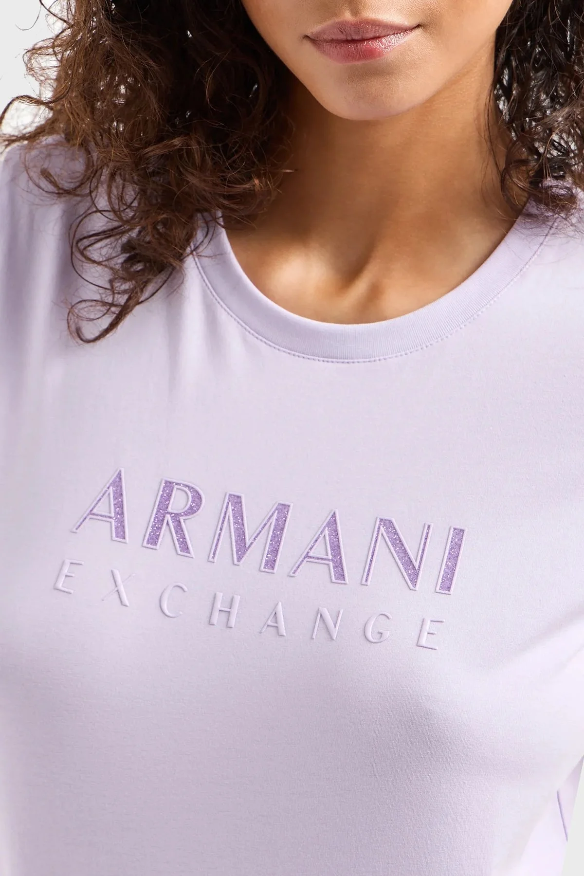 Armani Exchange Pamuklu Slim Fit Bisiklet Yaka Bayan T Shirt 3DYT48 YJETZ 1354 LİLA - 4
