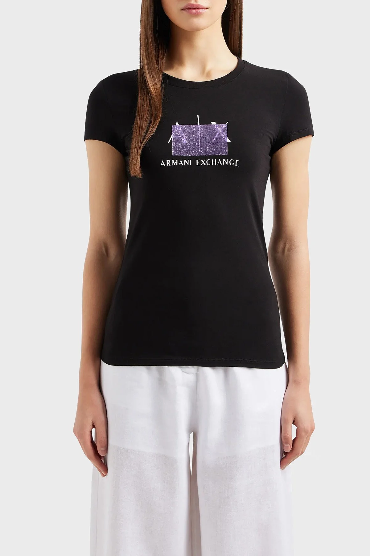 Armani Exchange Pamuklu Slim Fit Bisiklet Yaka Kadın T Shirt 3DYT51 YJETZ 1200 SİYAH - 1