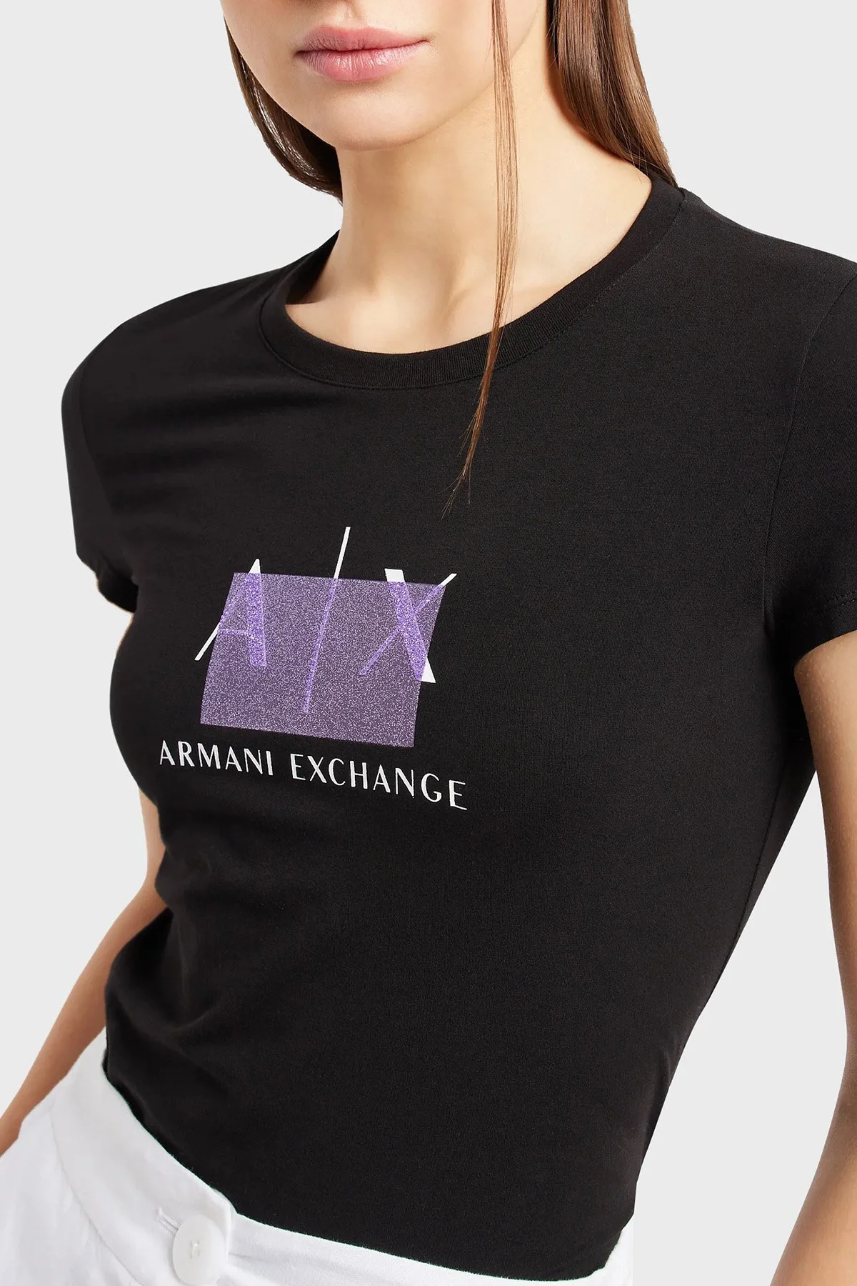 Armani Exchange Pamuklu Slim Fit Bisiklet Yaka Kadın T Shirt 3DYT51 YJETZ 1200 SİYAH - 4