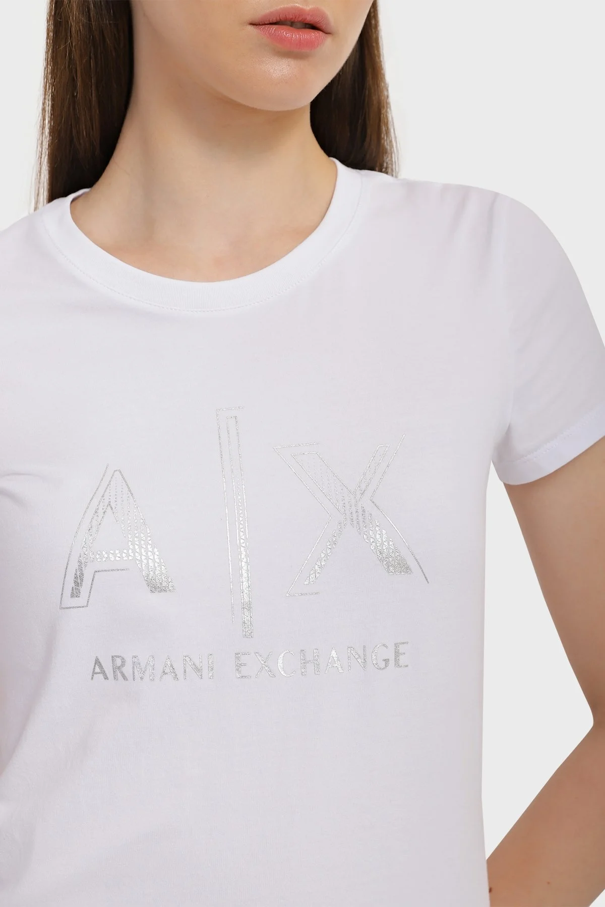 Armani Exchange Pamuklu Slim Fit Bisiklet Yaka Bayan T Shirt 3RYT40 YJC7Z 1000 BEYAZ - 3