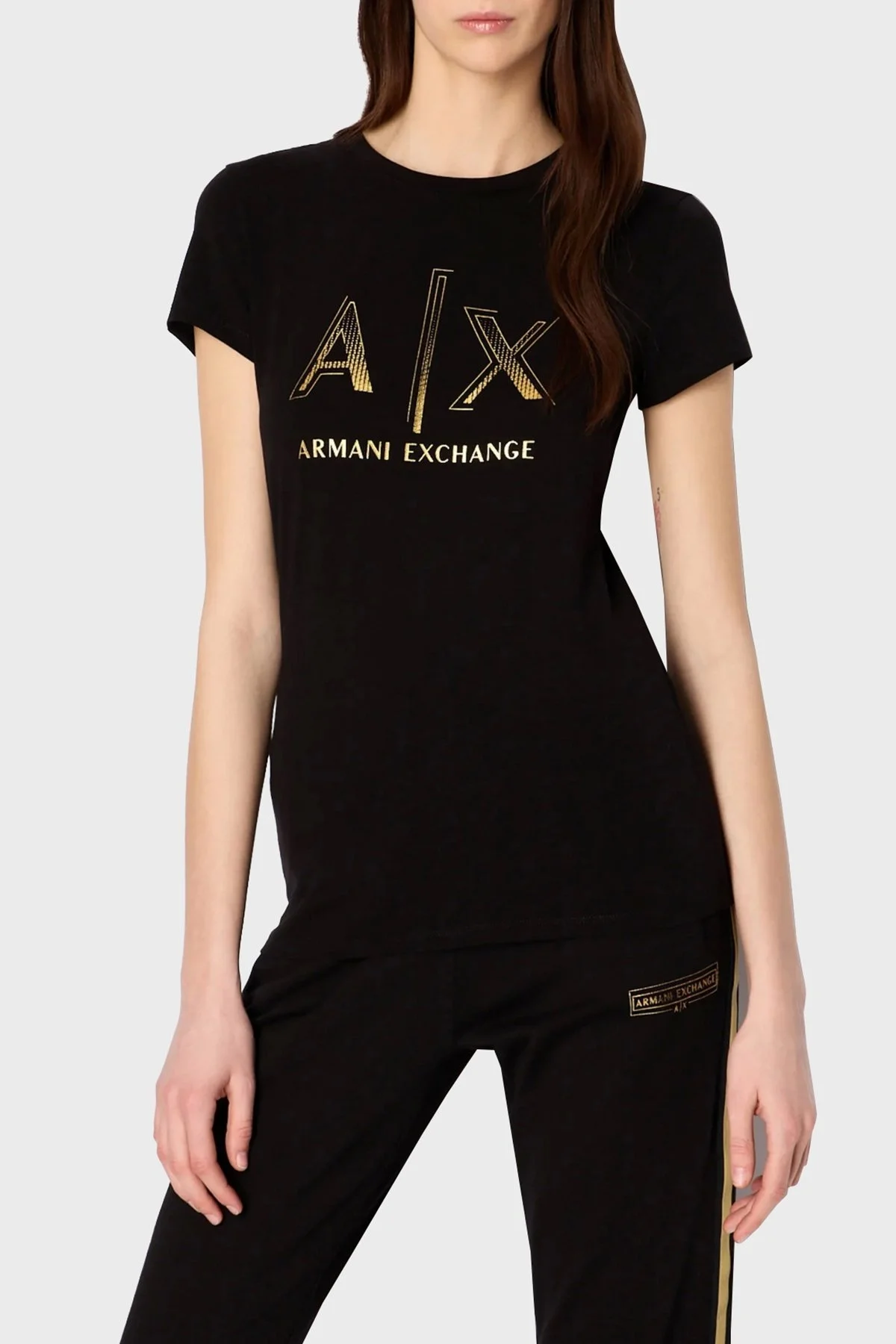 Armani Exchange Pamuklu Slim Fit Bisiklet Yaka Bayan T Shirt 3RYT40 YJC7Z 1200 SİYAH - 1