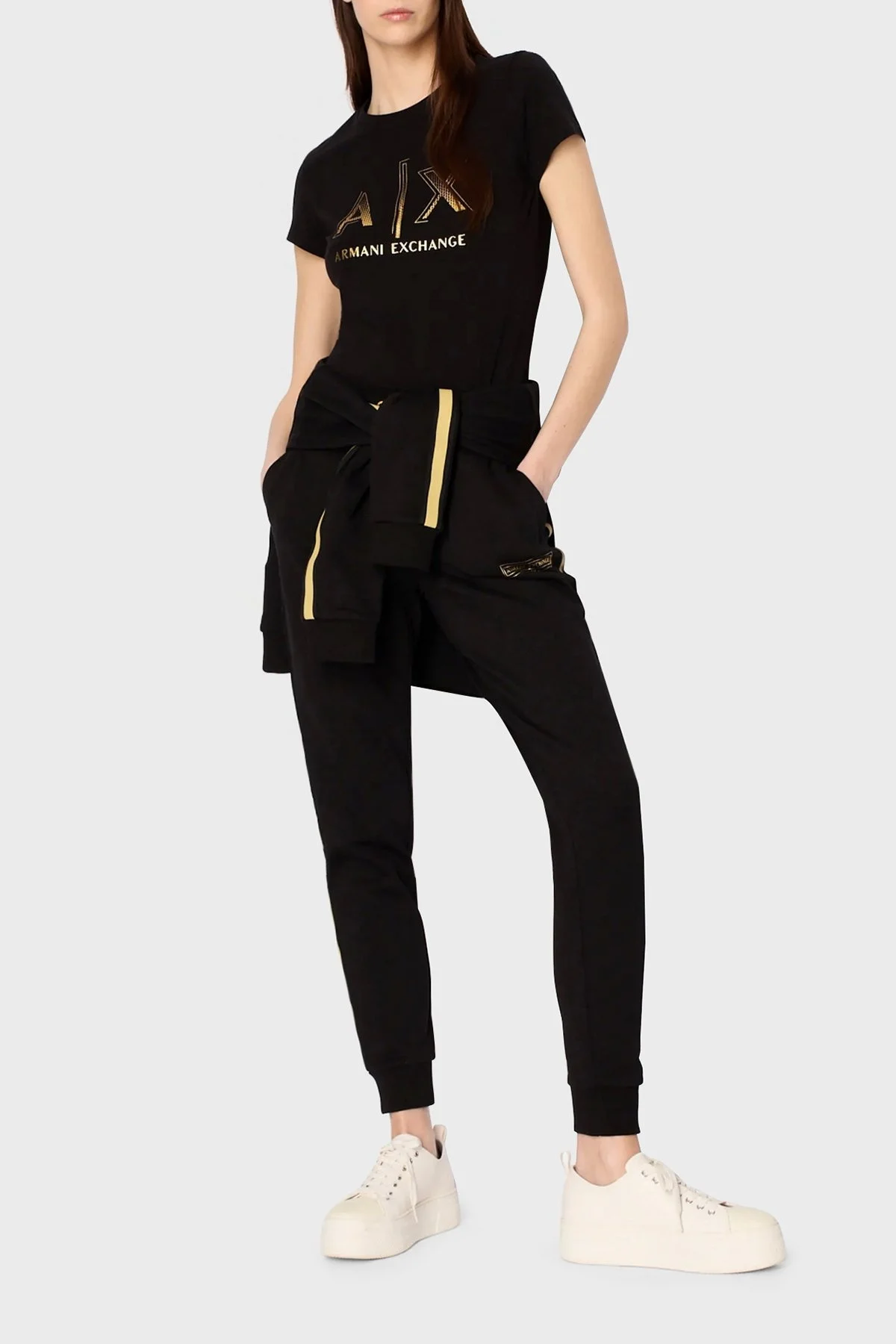 Armani Exchange Pamuklu Slim Fit Bisiklet Yaka Bayan T Shirt 3RYT40 YJC7Z 1200 SİYAH - 4