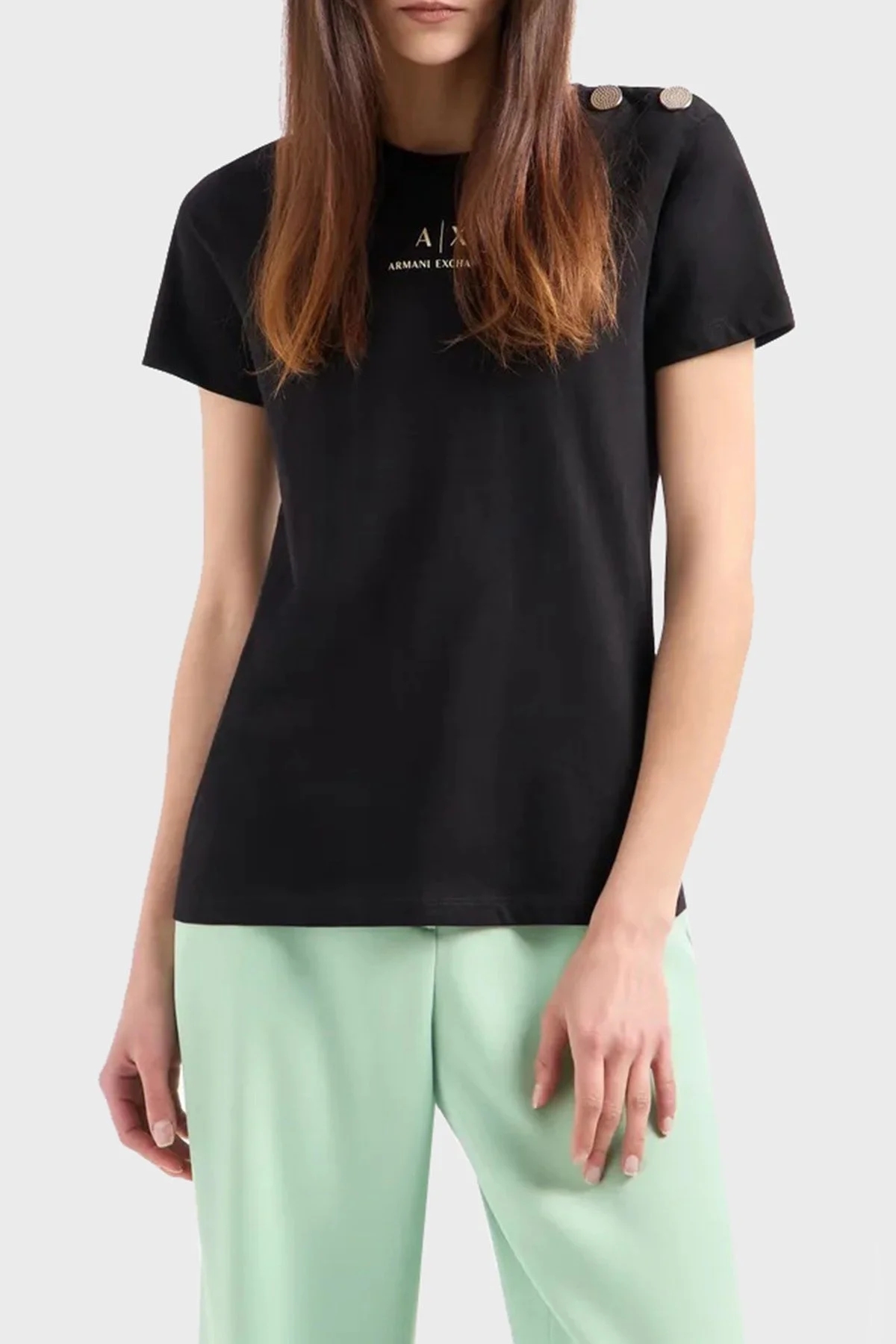 Armani Exchange Pamuklu Slim Fit Bisiklet Yaka Bayan T Shirt 6DYT46 YJ3RZ 1200 SİYAH - 1