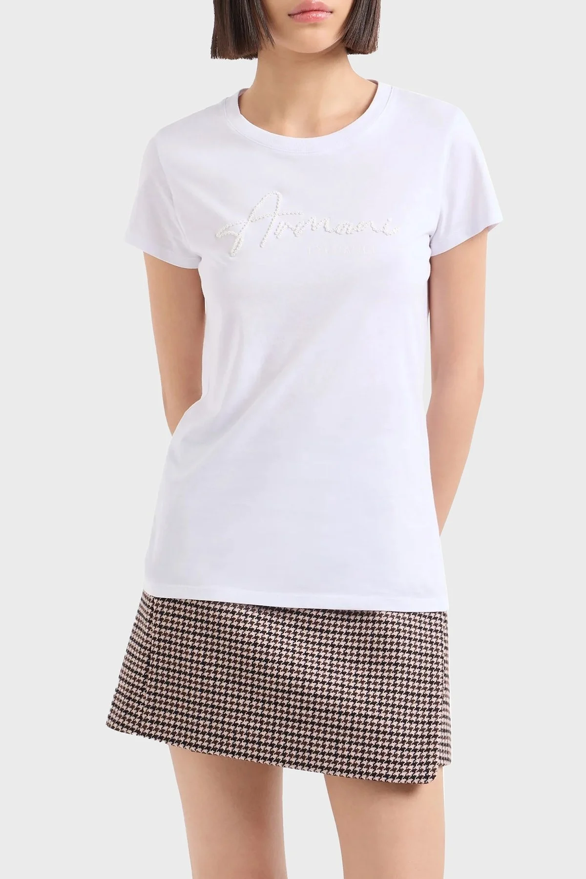 Armani Exchange Pamuklu Slim Fit Bisiklet Yaka Bayan T Shirt 6DYT51 YJG3Z 1000 BEYAZ - 5