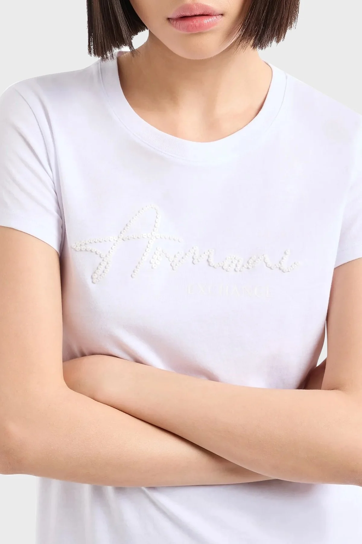 Armani Exchange Pamuklu Slim Fit Bisiklet Yaka Bayan T Shirt 6DYT51 YJG3Z 1000 BEYAZ - 6